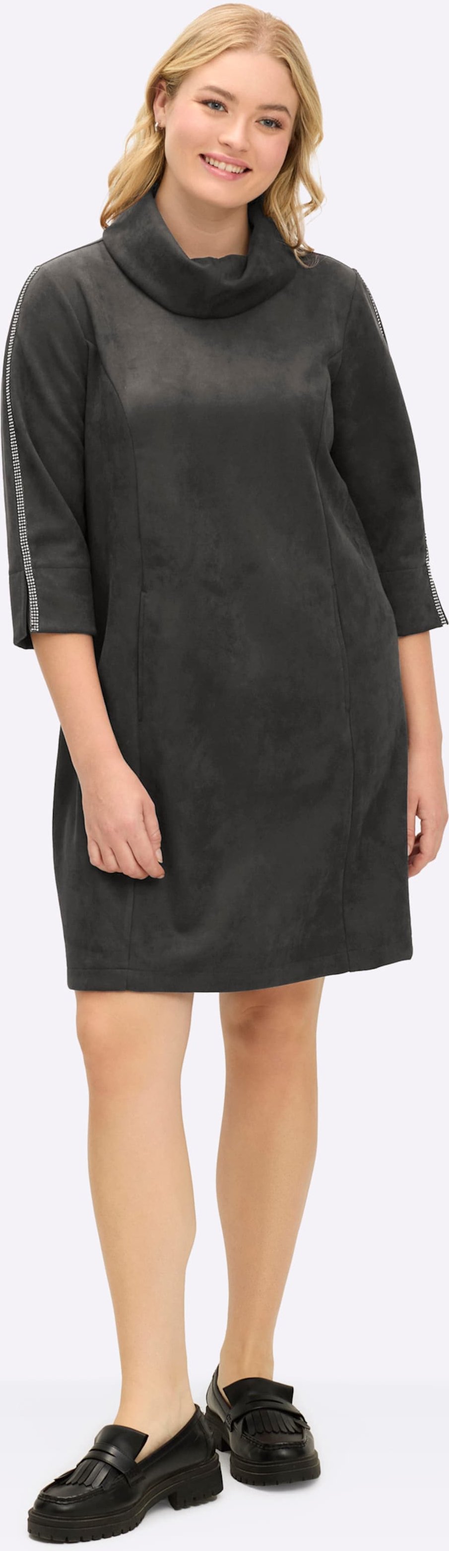 Sheego A-Linien-Kleid in Veloursleder-Optik