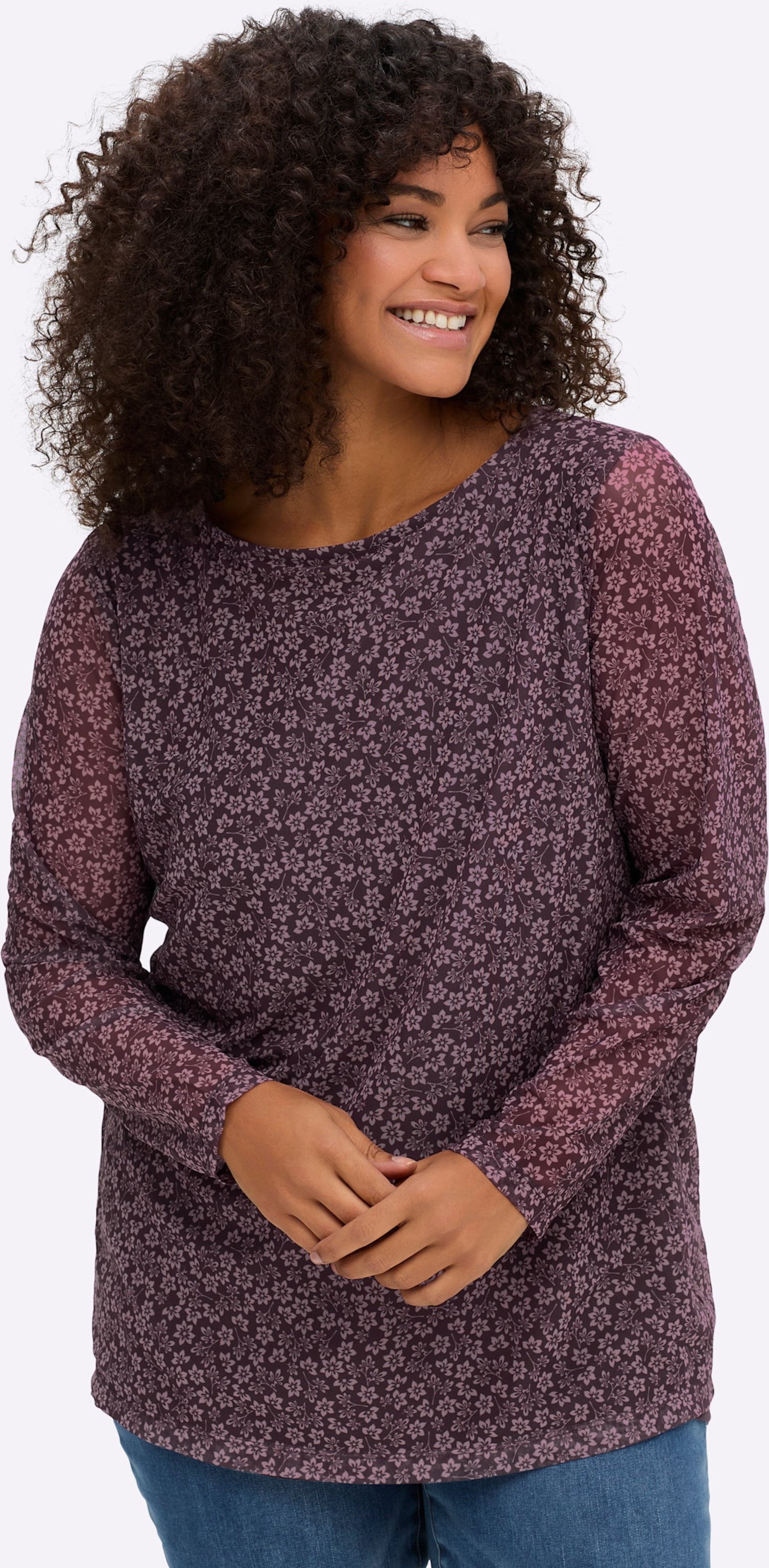 Sheego Langarmshirt aus Mesh, mit Blümchenprint