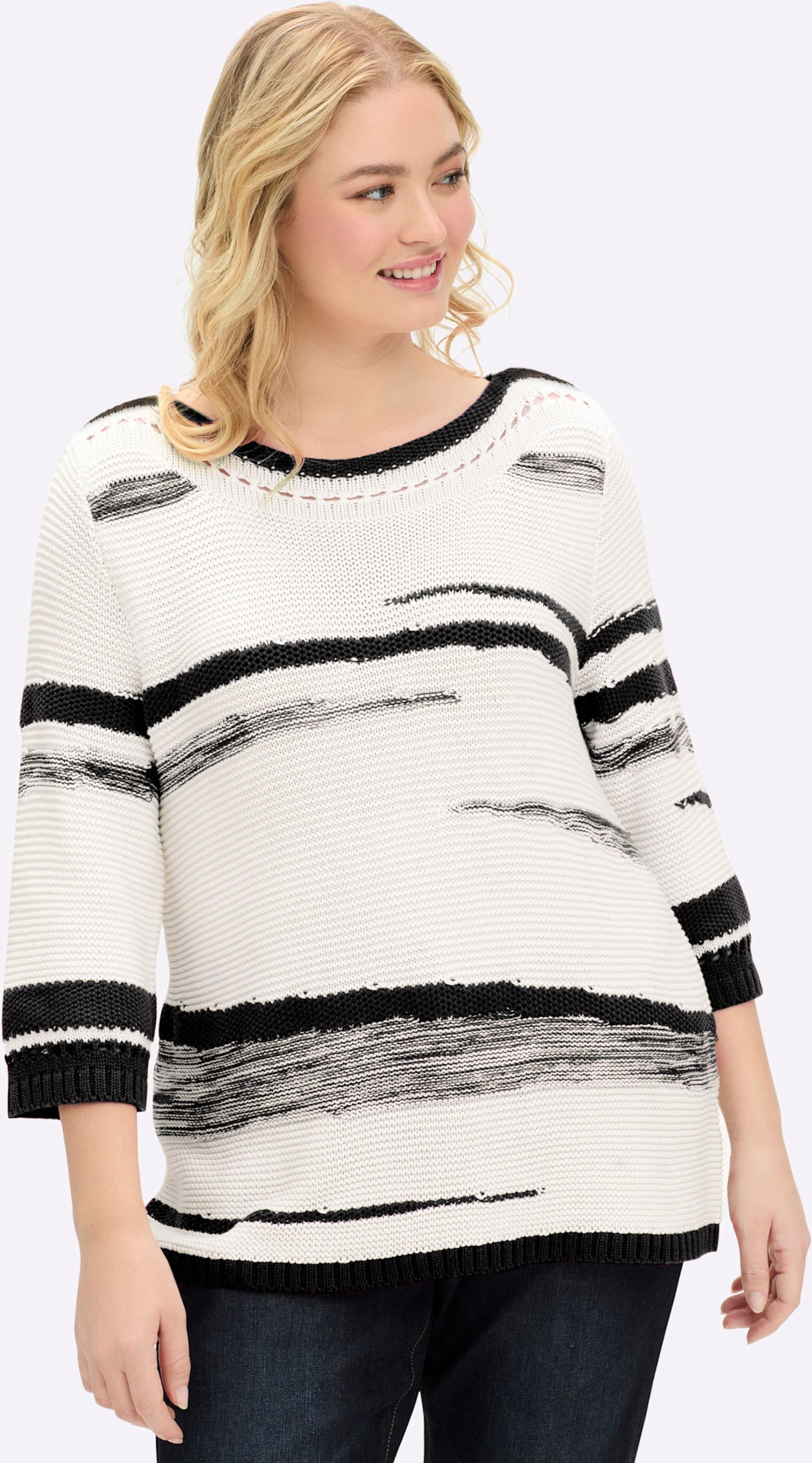 Sheego 3/4 Arm-Pullover mit Lochmuster