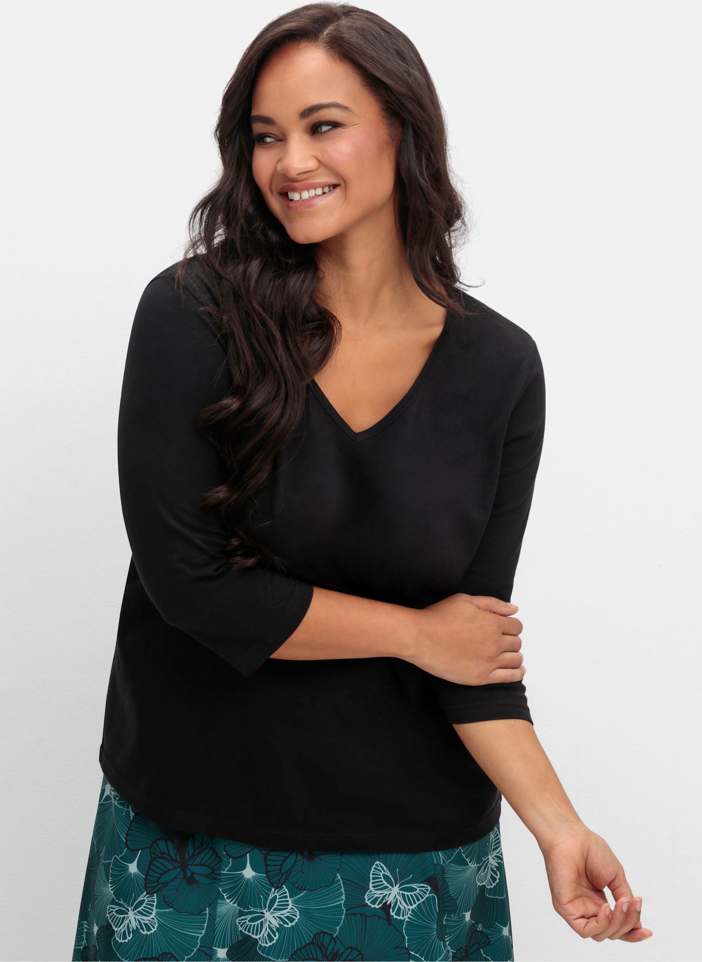 Thumbnail - Sheego 3/4-Arm-Shirt mit V-Ausschnitt