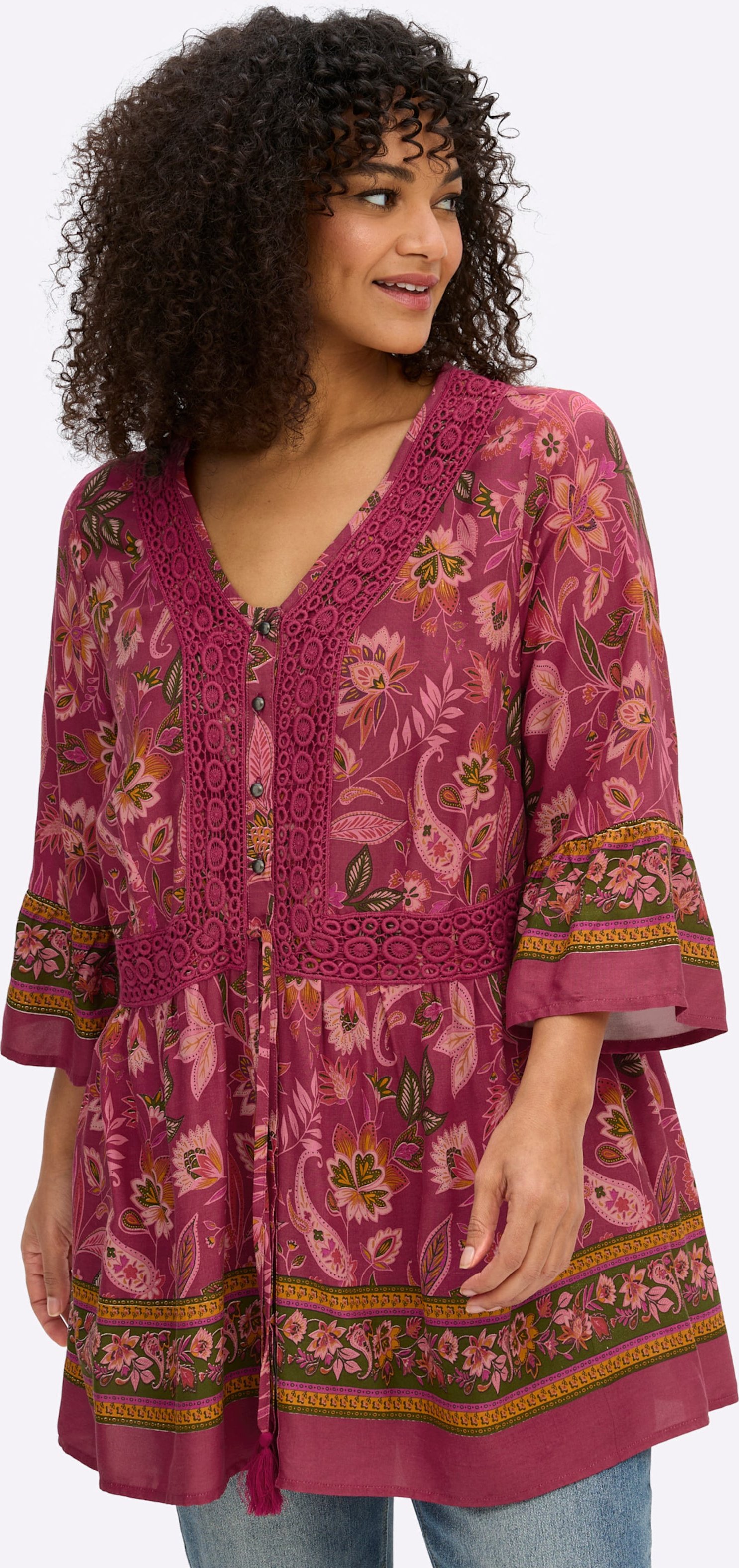 Sheego Volantbluse mit floralem Alloverdruck