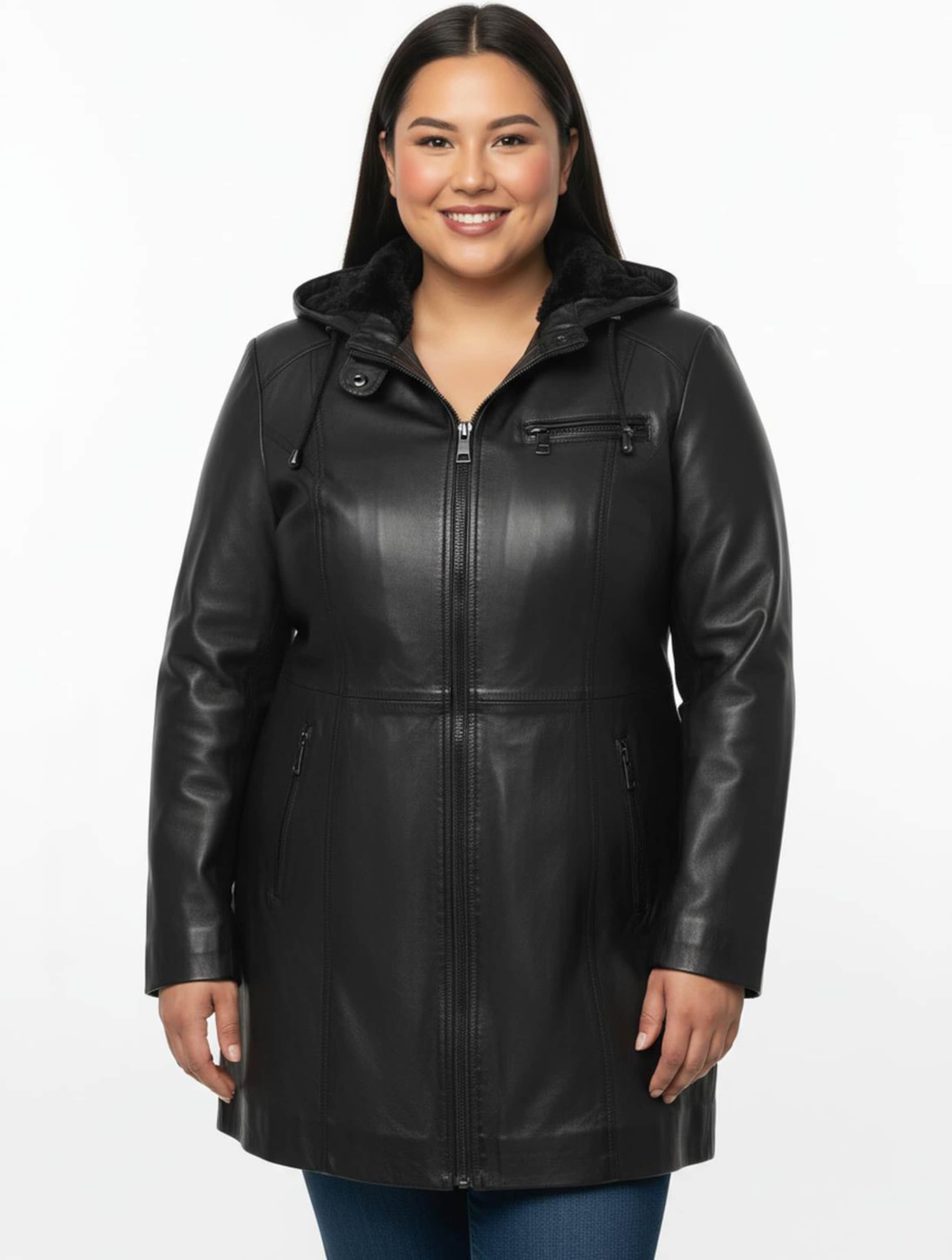 Thumbnail - Sheego Lederjacke mit abnehmbarer Kapuze