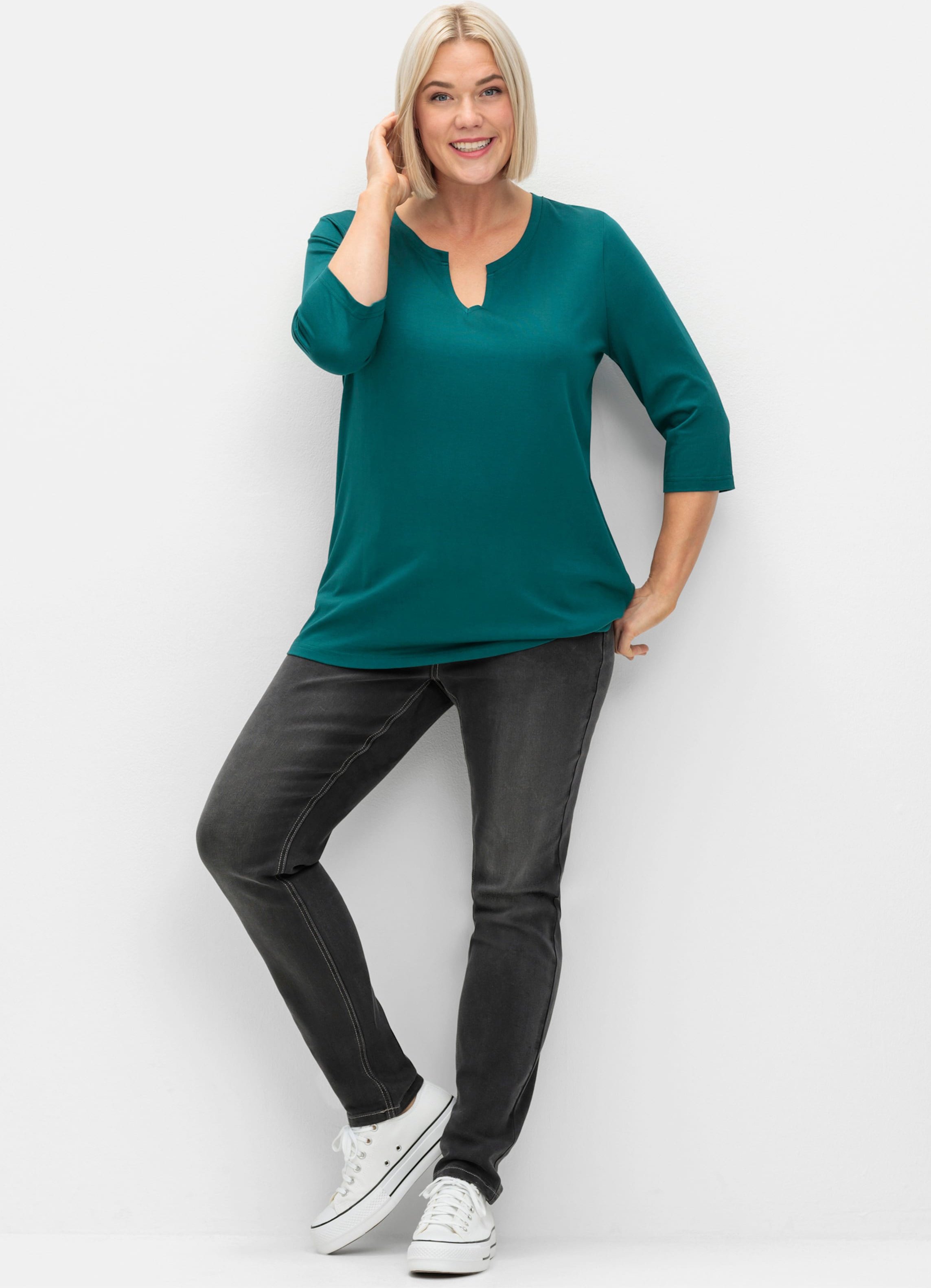 Sheego 3/4-Arm-Shirt mit geschlitztem Ausschnitt