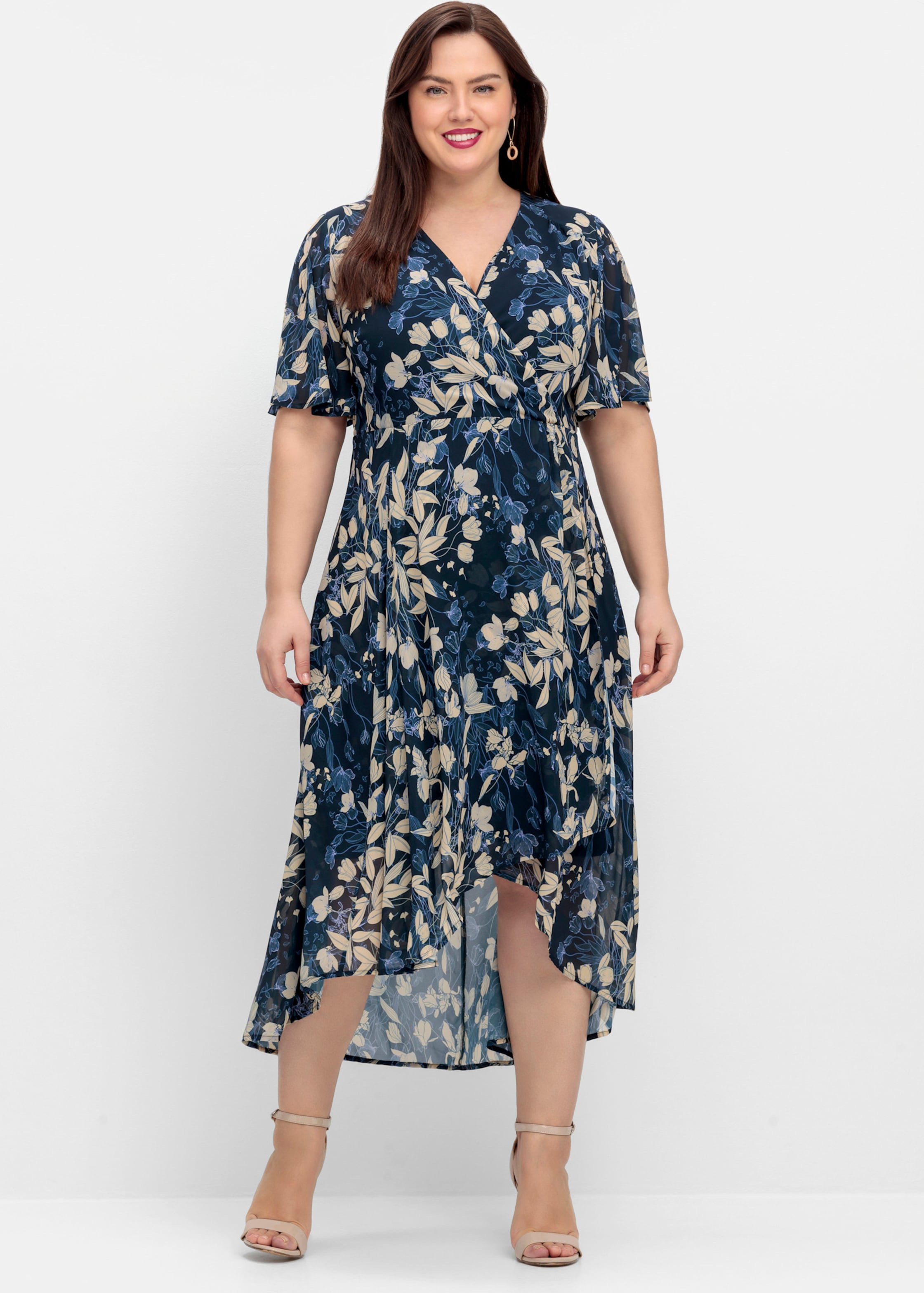 Sheego Chiffonkleid in Wickeloptik, mit Blätterprint