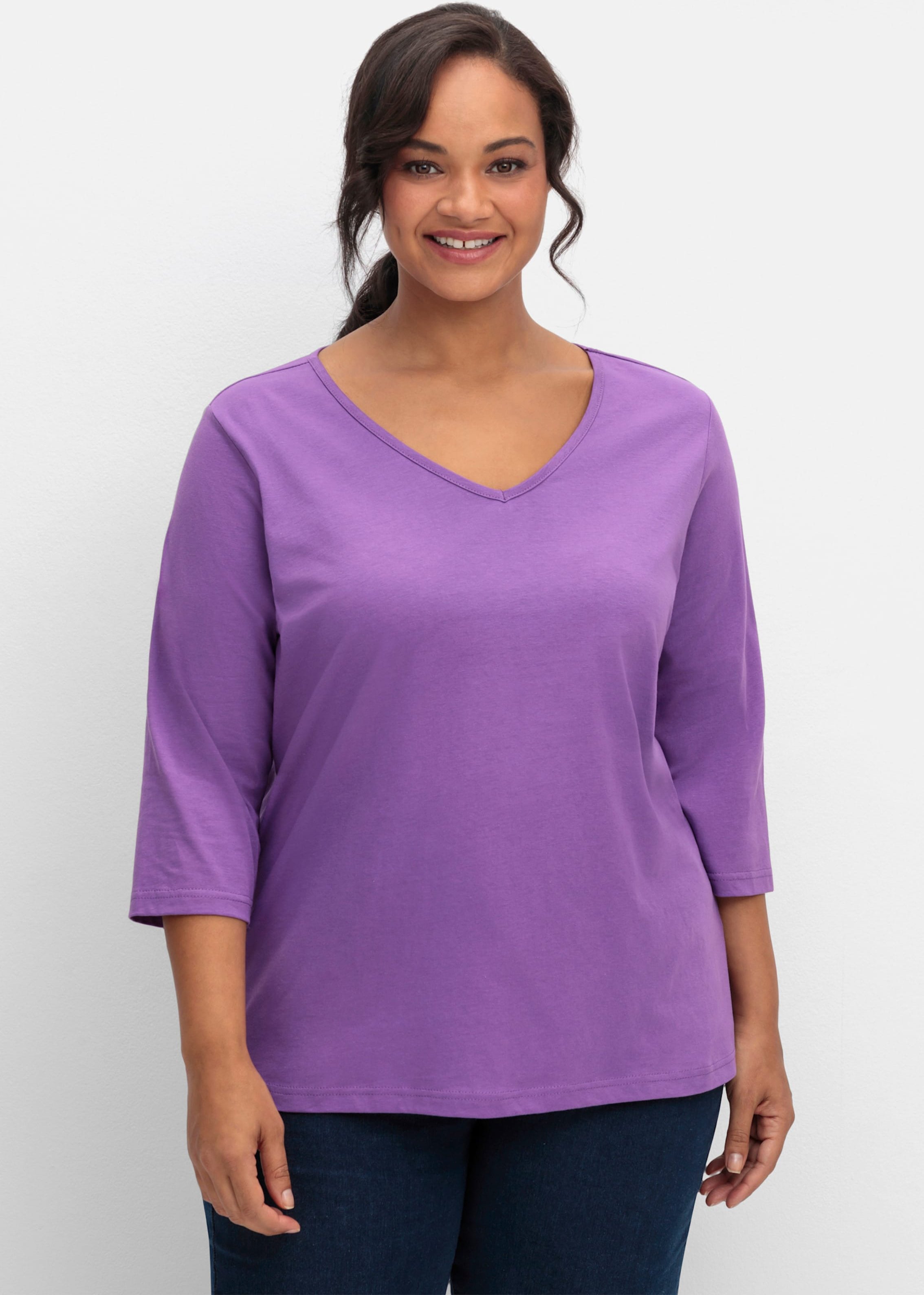 Sheego 3/4-Arm-Shirt mit V-Ausschnitt