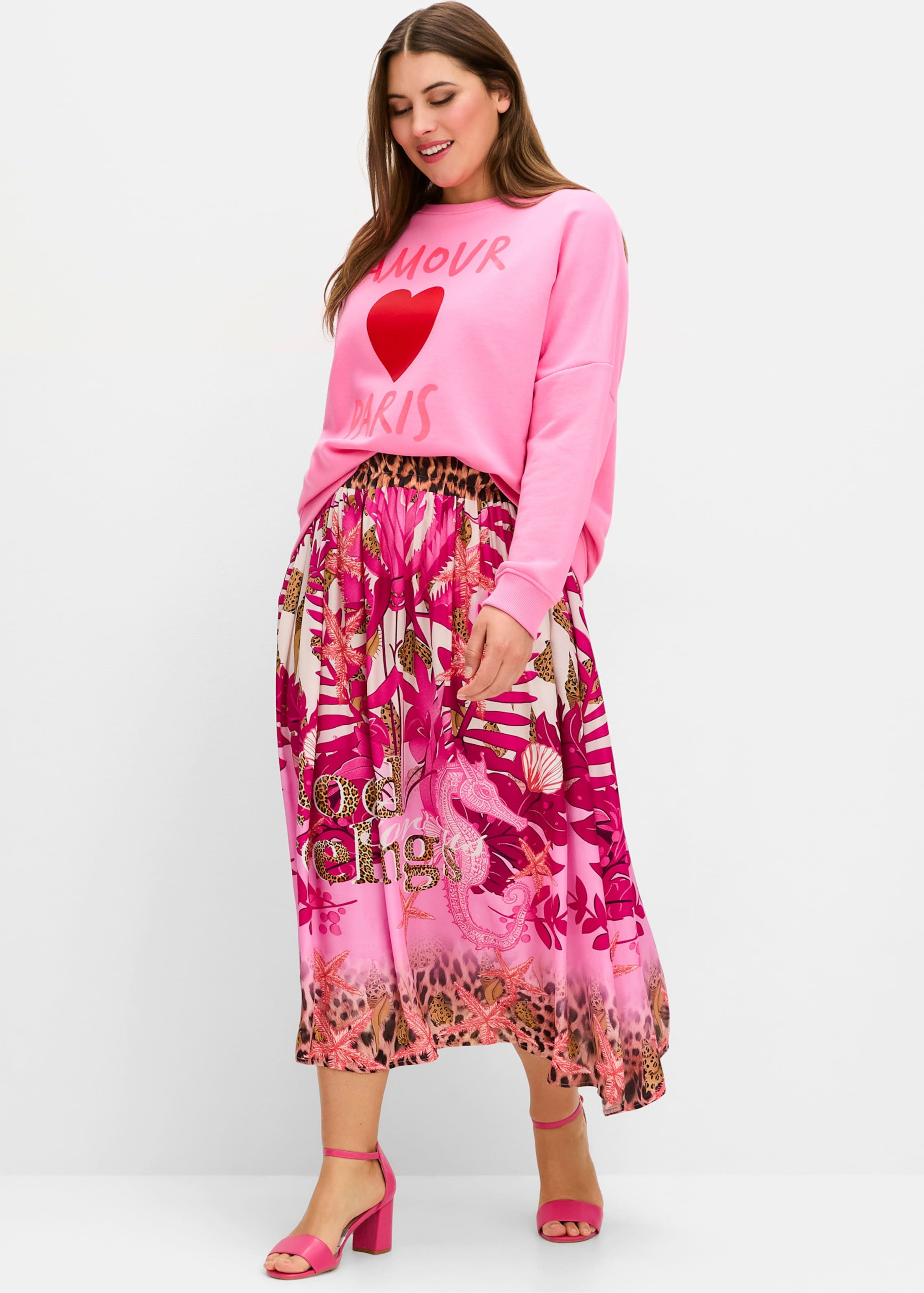 Sheego Satinrock im Mustermix, mit Gummizugbund