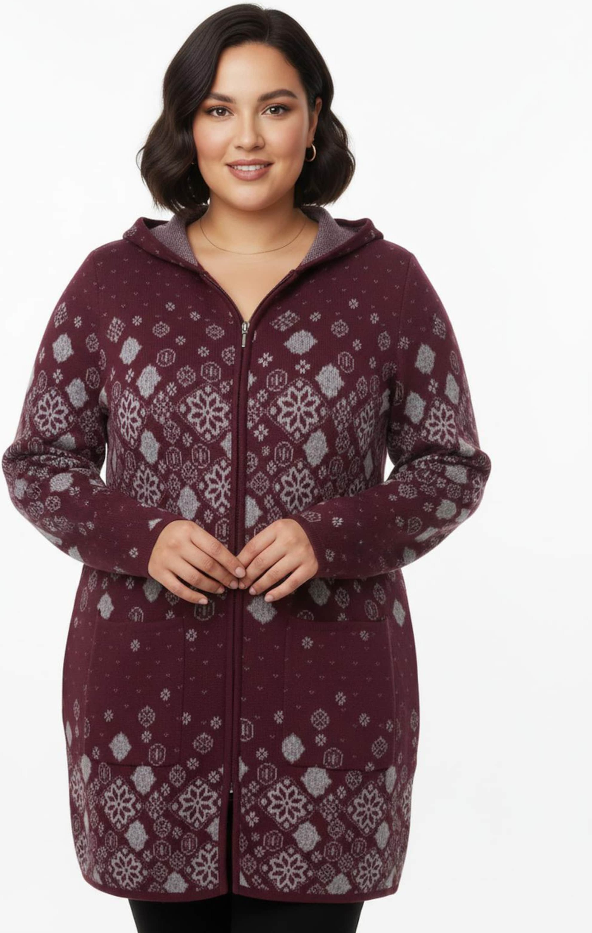 Sheego Longstrickjacke mit Jacquard-Strickmuster