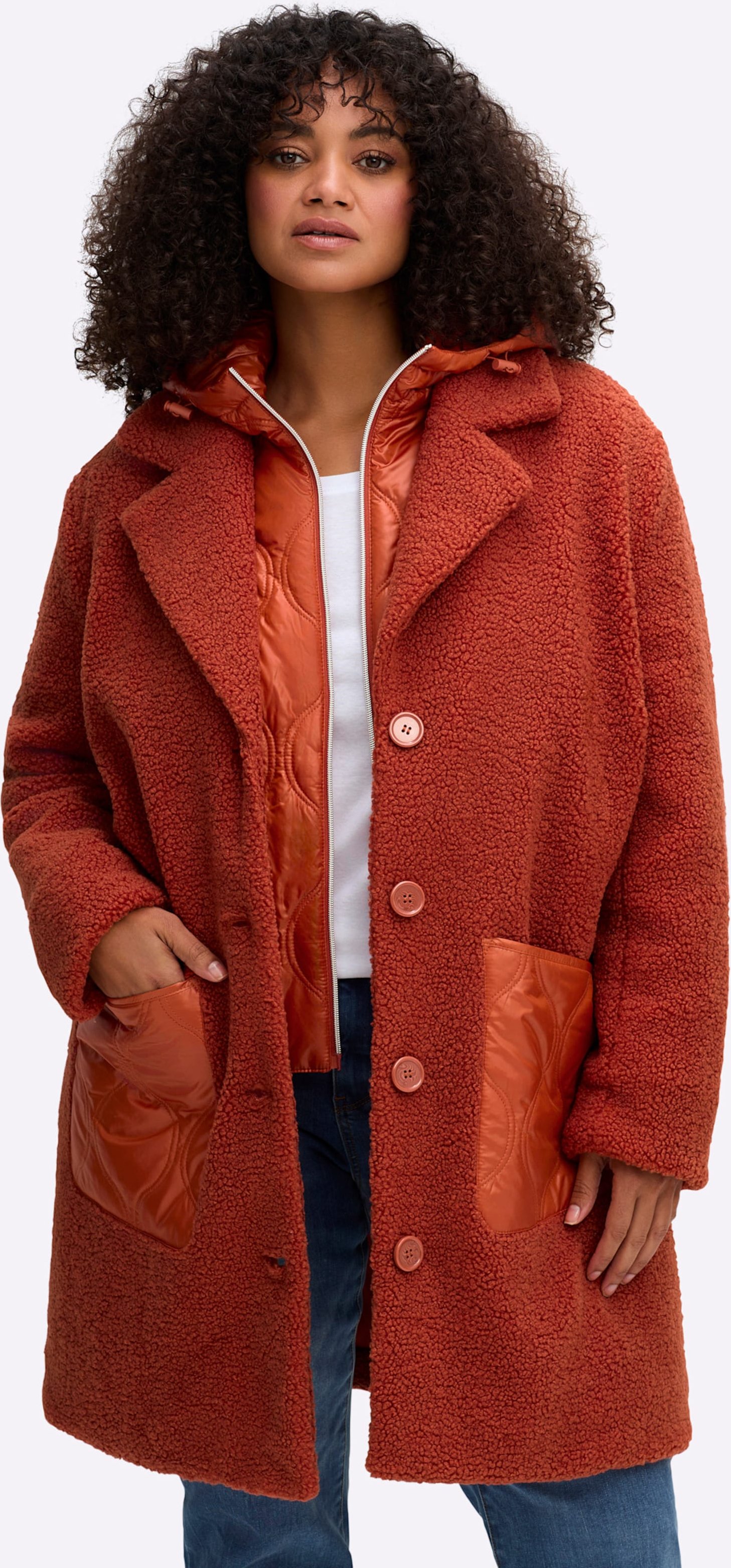 Sheego Fleecemantel in 2-in-1-Optik