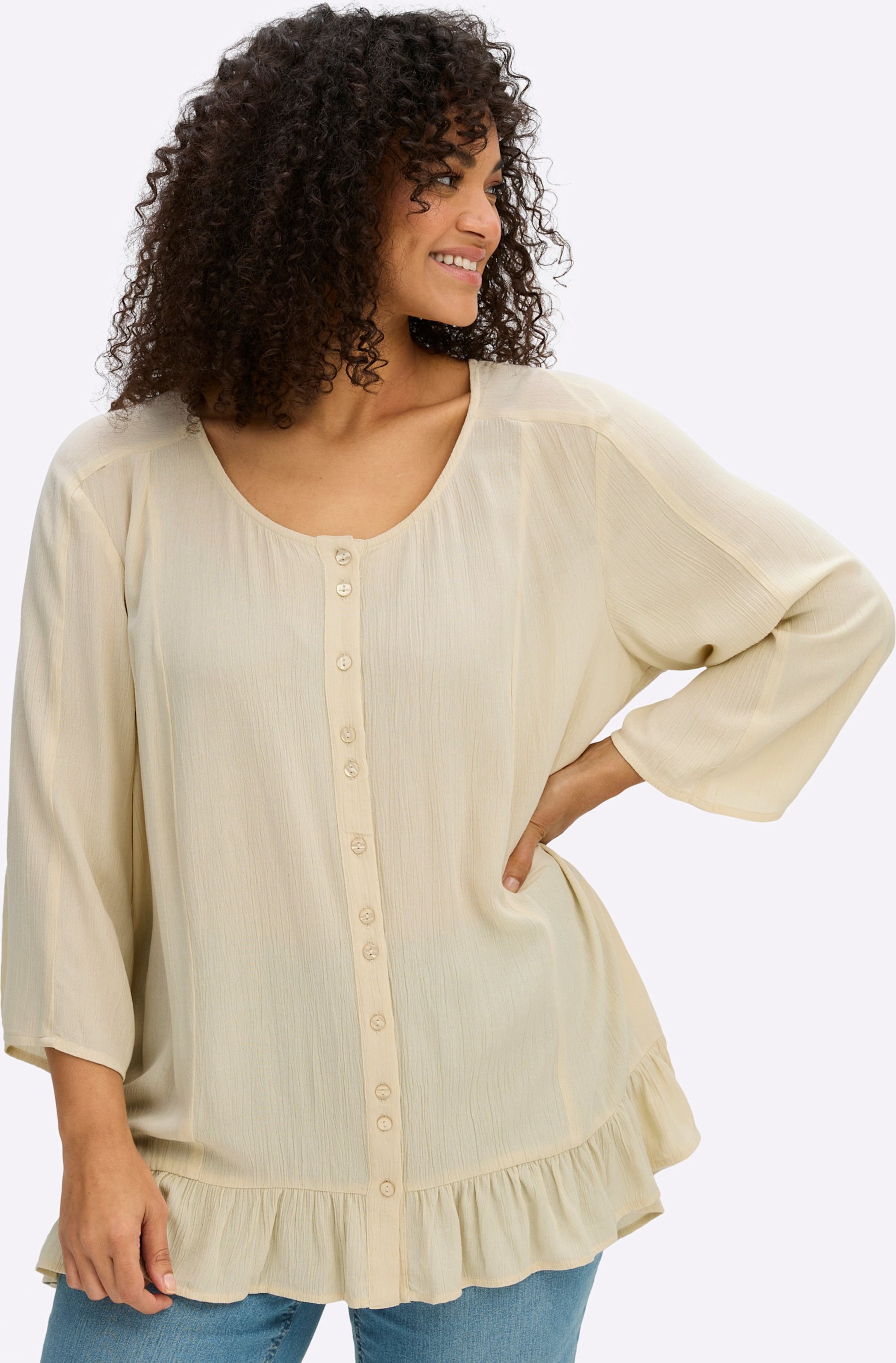 Sheego Crinklebluse mit Volant am Saum