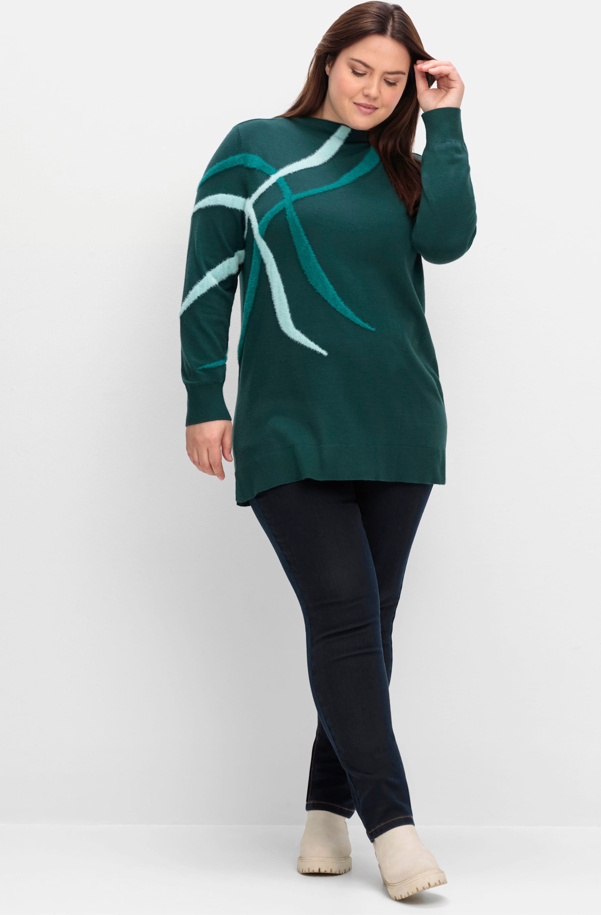 Sheego Feinstrickpullover mit Intarsien aus Flauschgarn