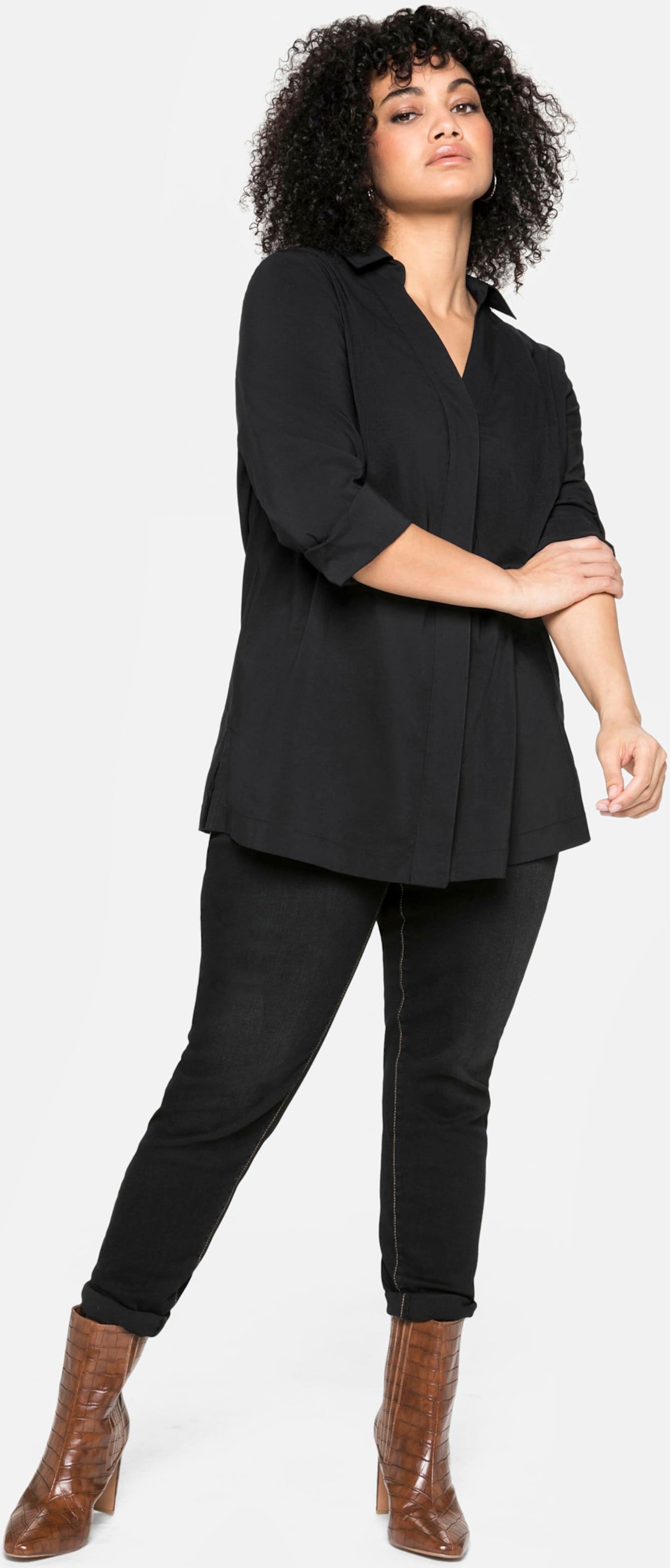 Sheego Hemdbluse mit tiefem V-Ausschnitt