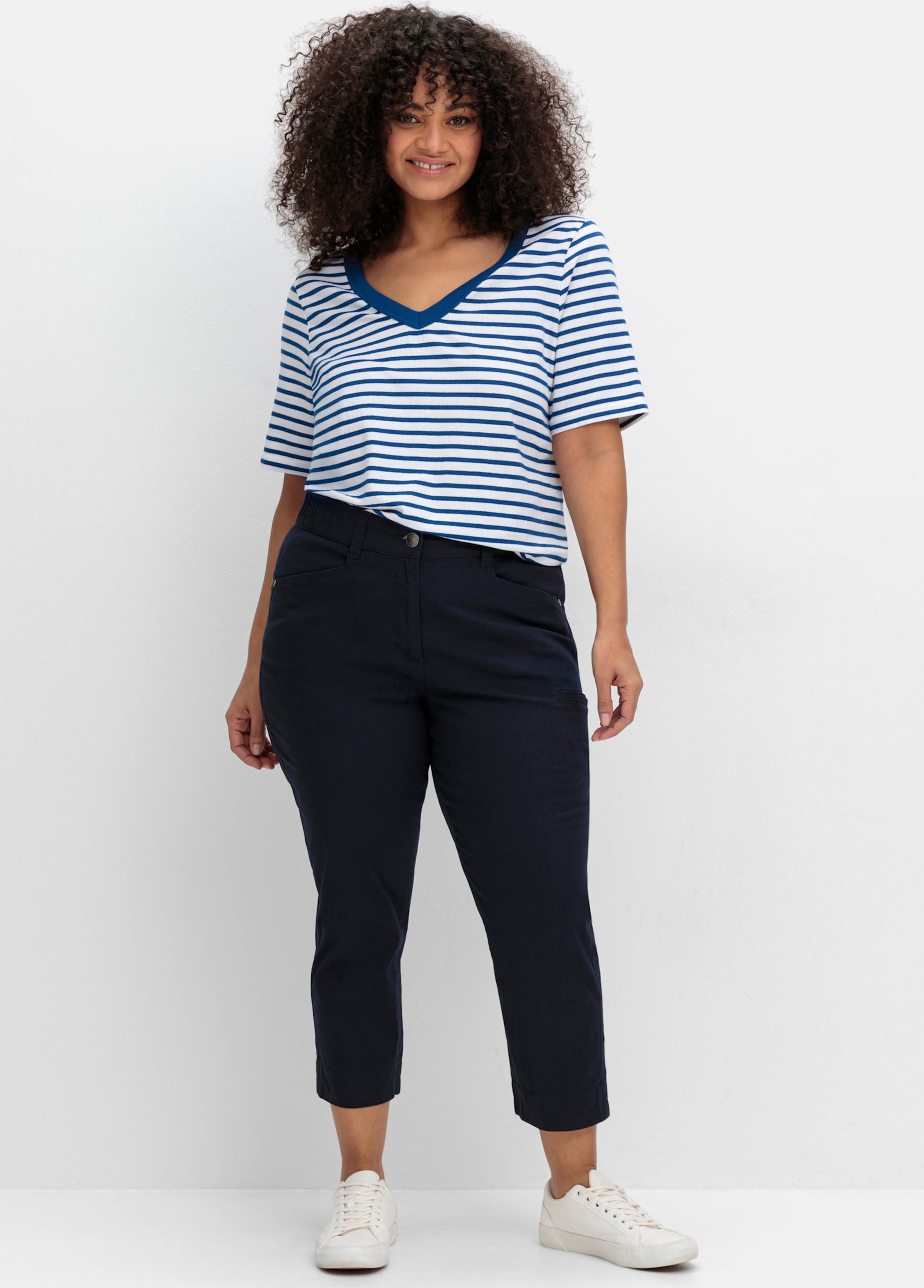 Sheego Ringelshirt mit V-Ausschnitt