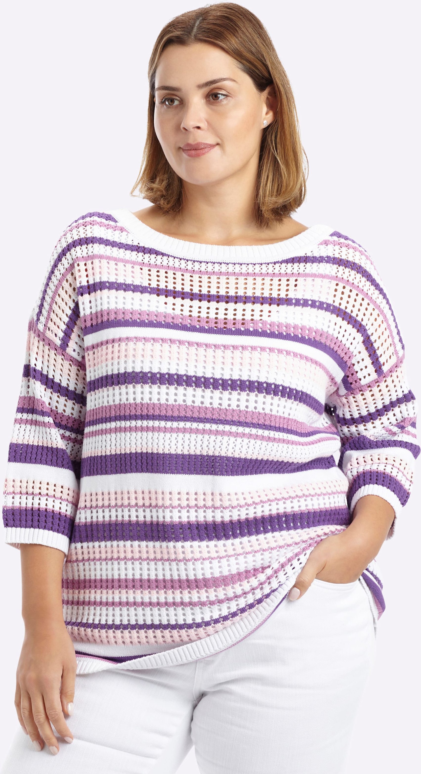 Sheego 3/4 Arm-Pullover im Ajour-Strick