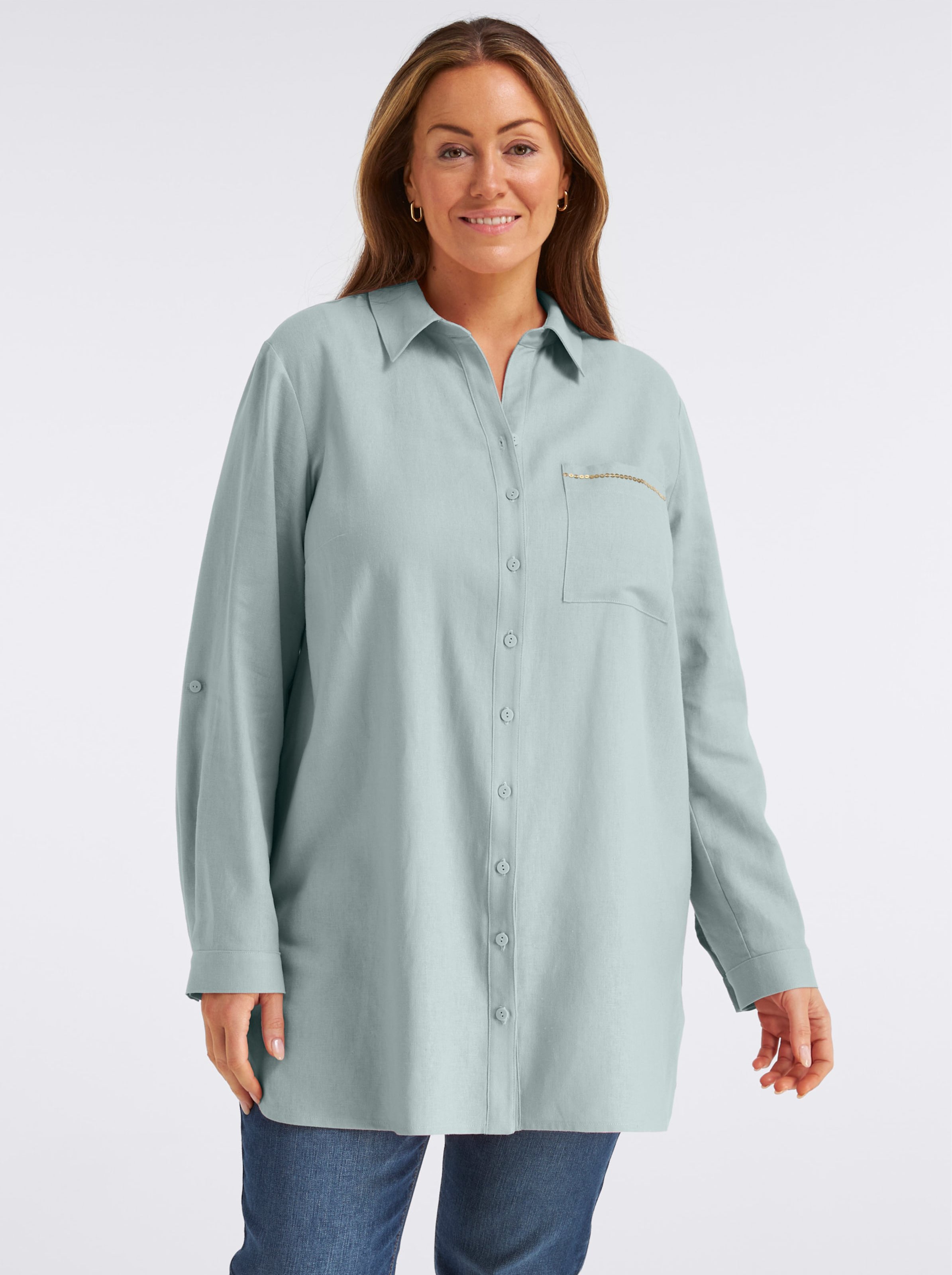 Thumbnail - Sheego Leinenbluse mit Pailletten an der Brusttasche