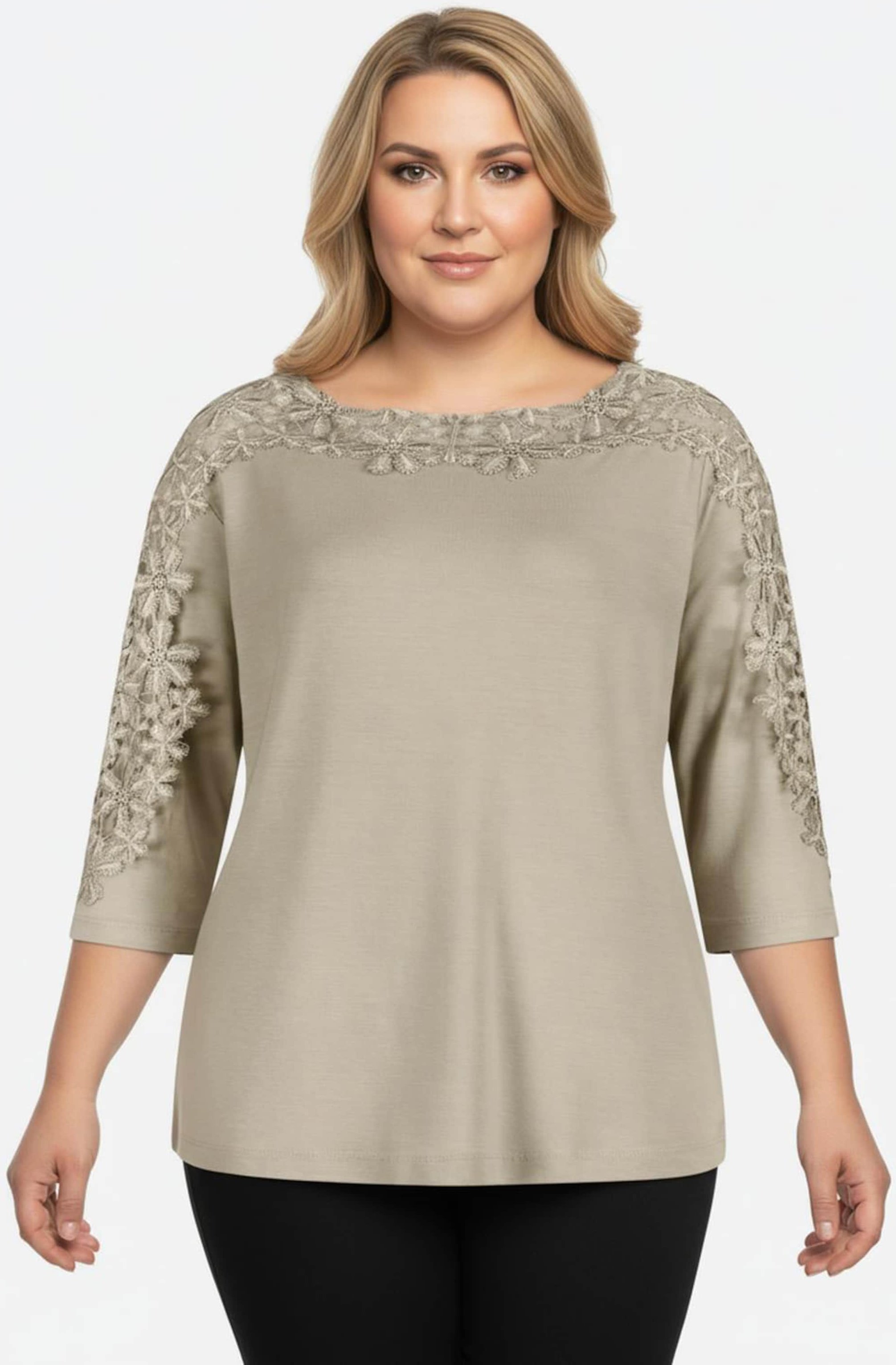 Sheego Spitzenshirt mit U-Boot-Ausschnitt