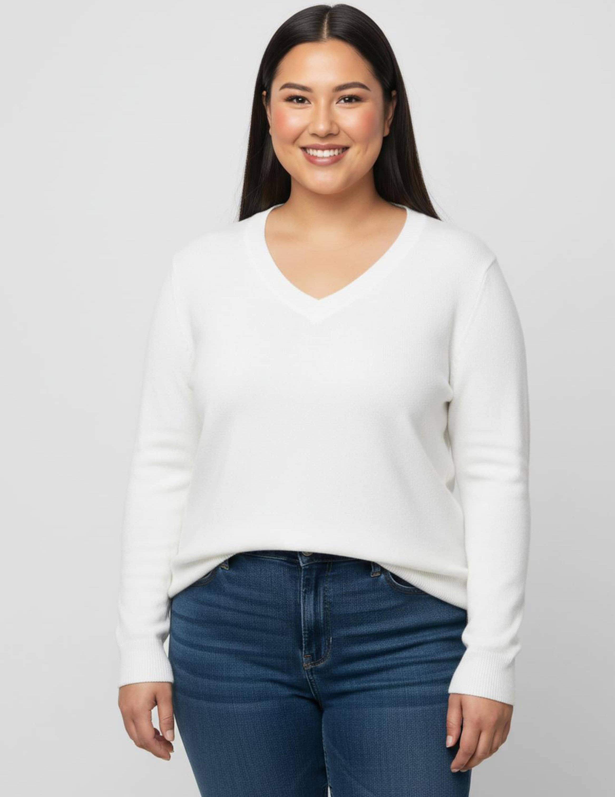 Sheego V-Ausschnitt-Pullover aus Feinstrick