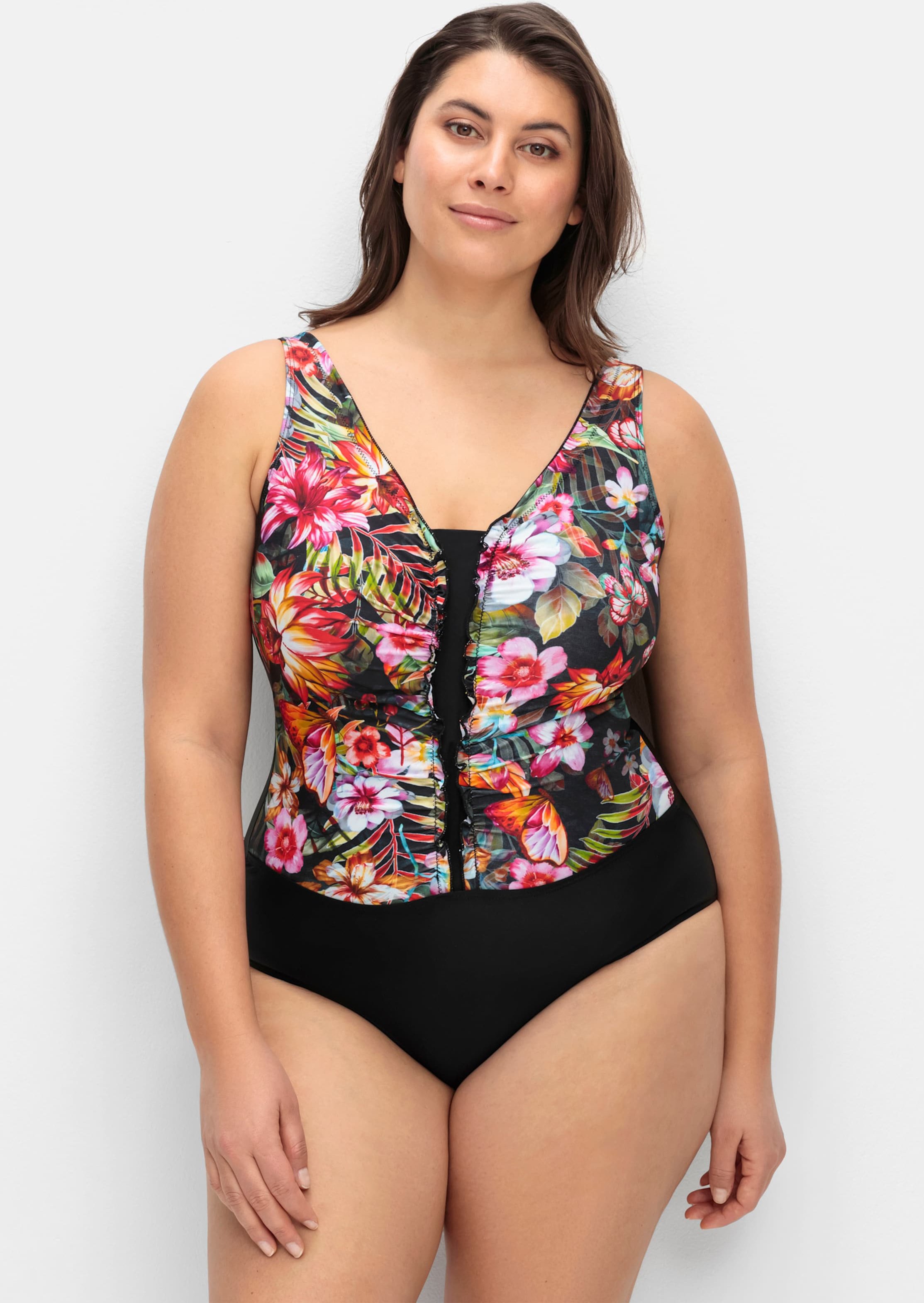 Sheego Badeanzug mit Raffung am V-Ausschnitt