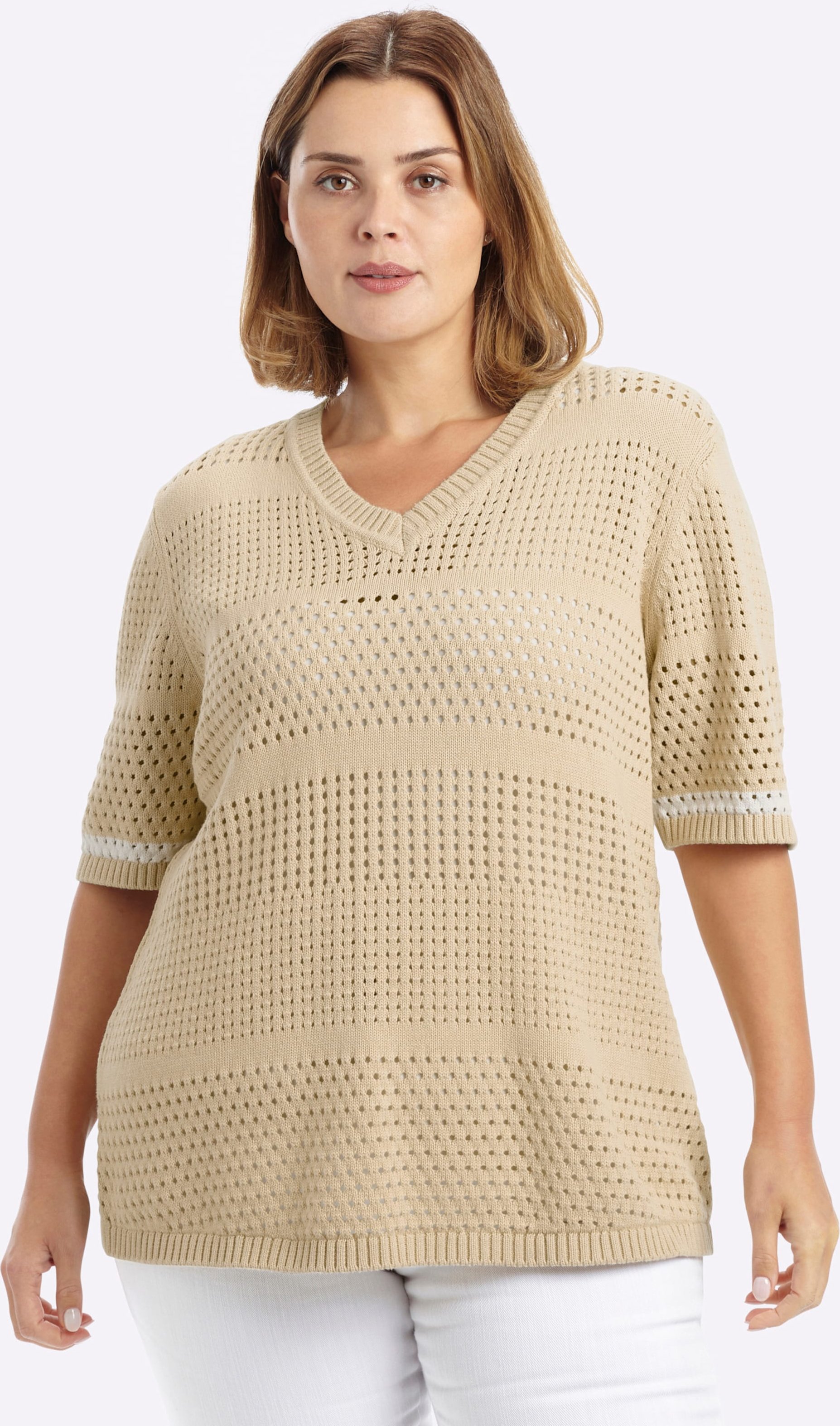 Sheego Strickpullover mit Kontraststreifen an den Halbarmen