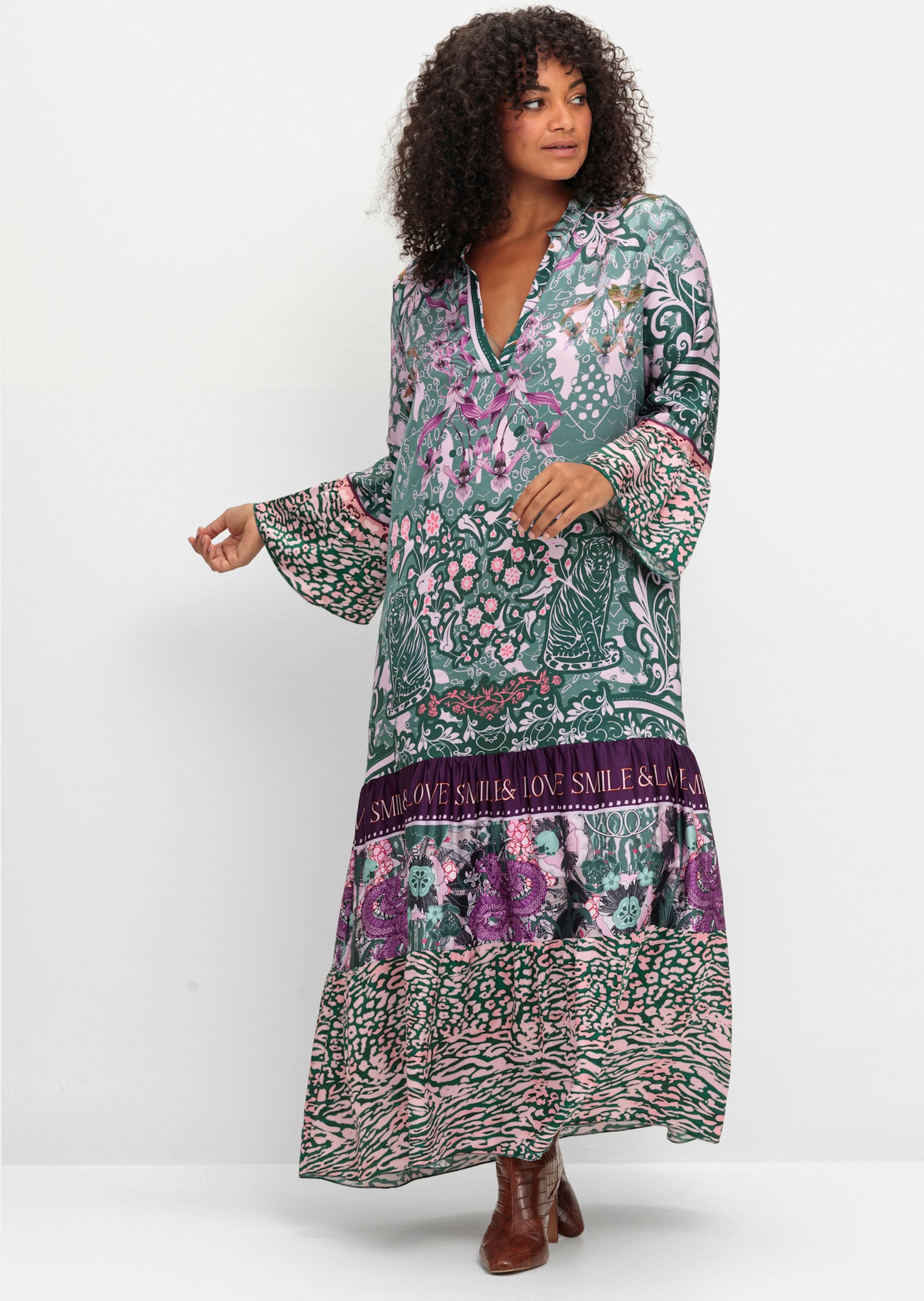 Sheego Maxikleid im Mustermix, mit Volants