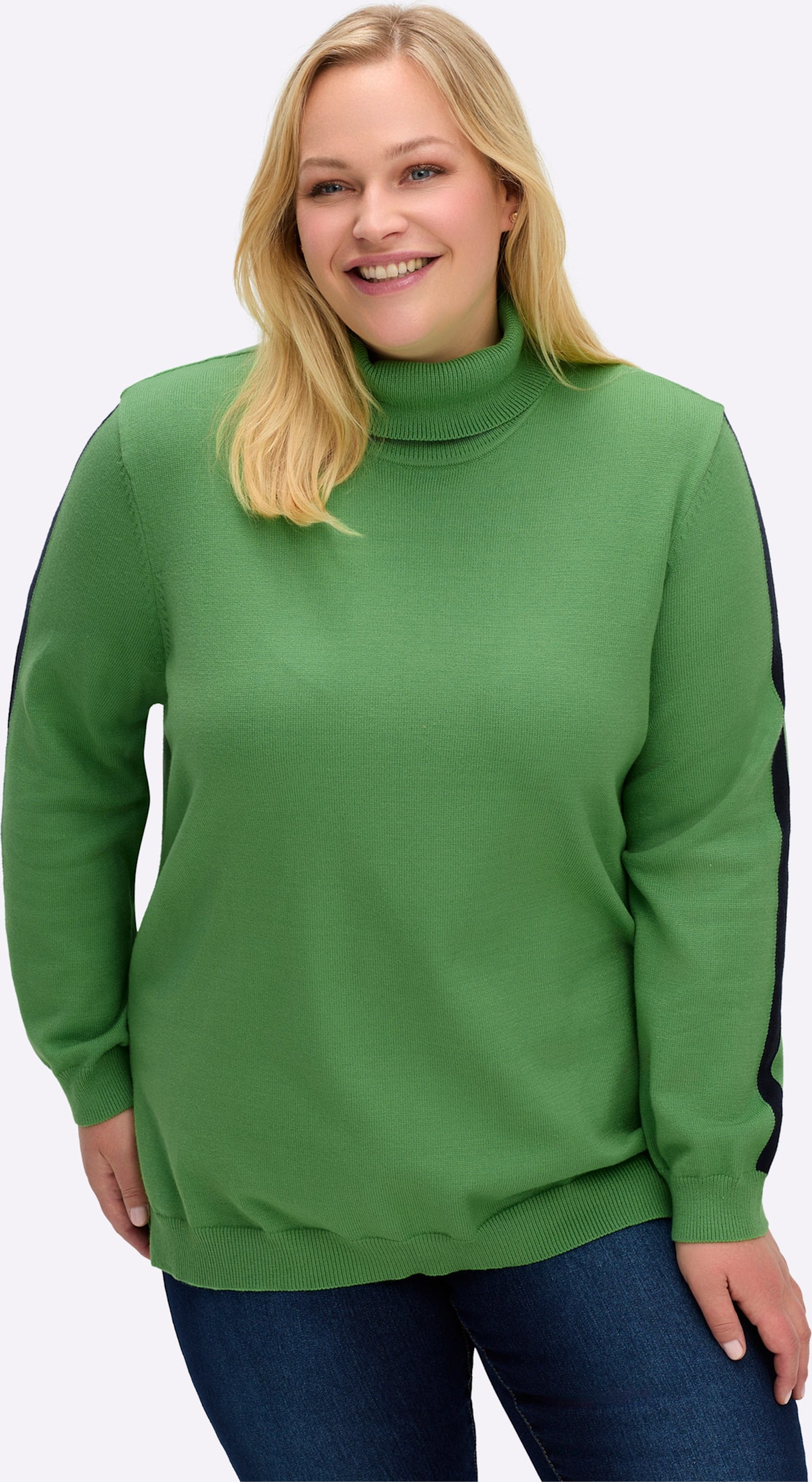Sheego Rollkragenpullover mit Kontraststreifen