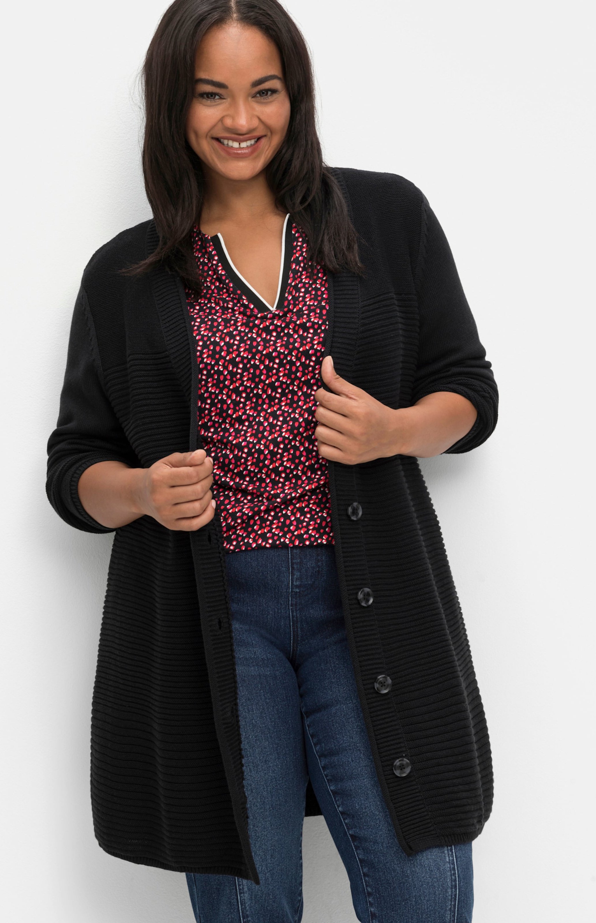 Sheego Longstrickjacke im Struktur-Mix