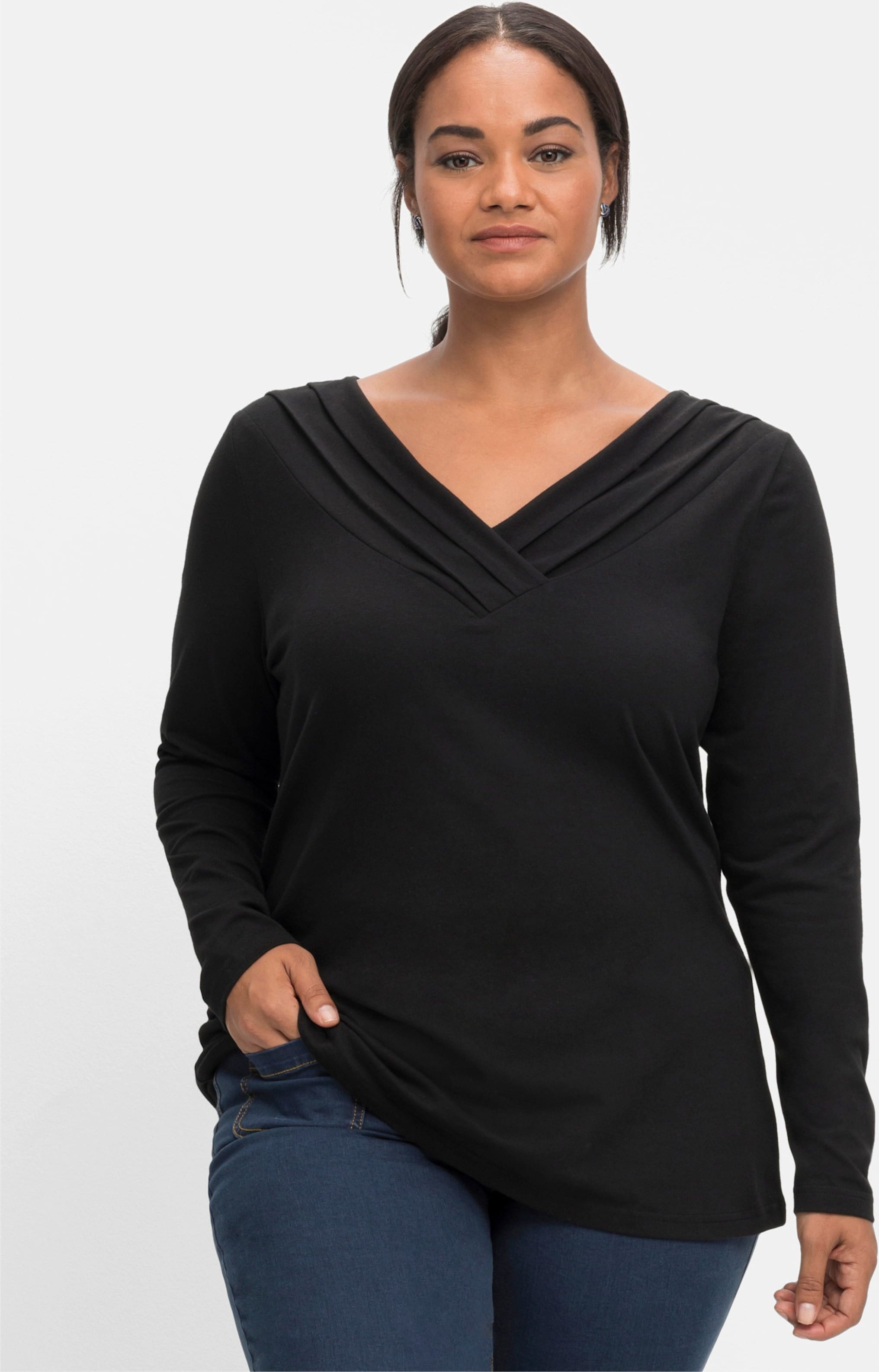 Sheego Langarmshirt mit V-Ausschnitt