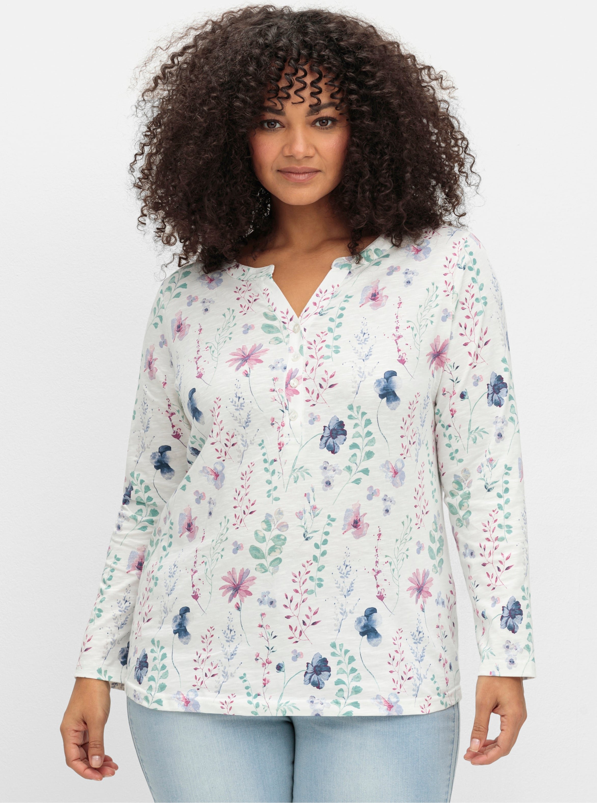 Sheego Langarmshirt mit kleiner Knopfleiste