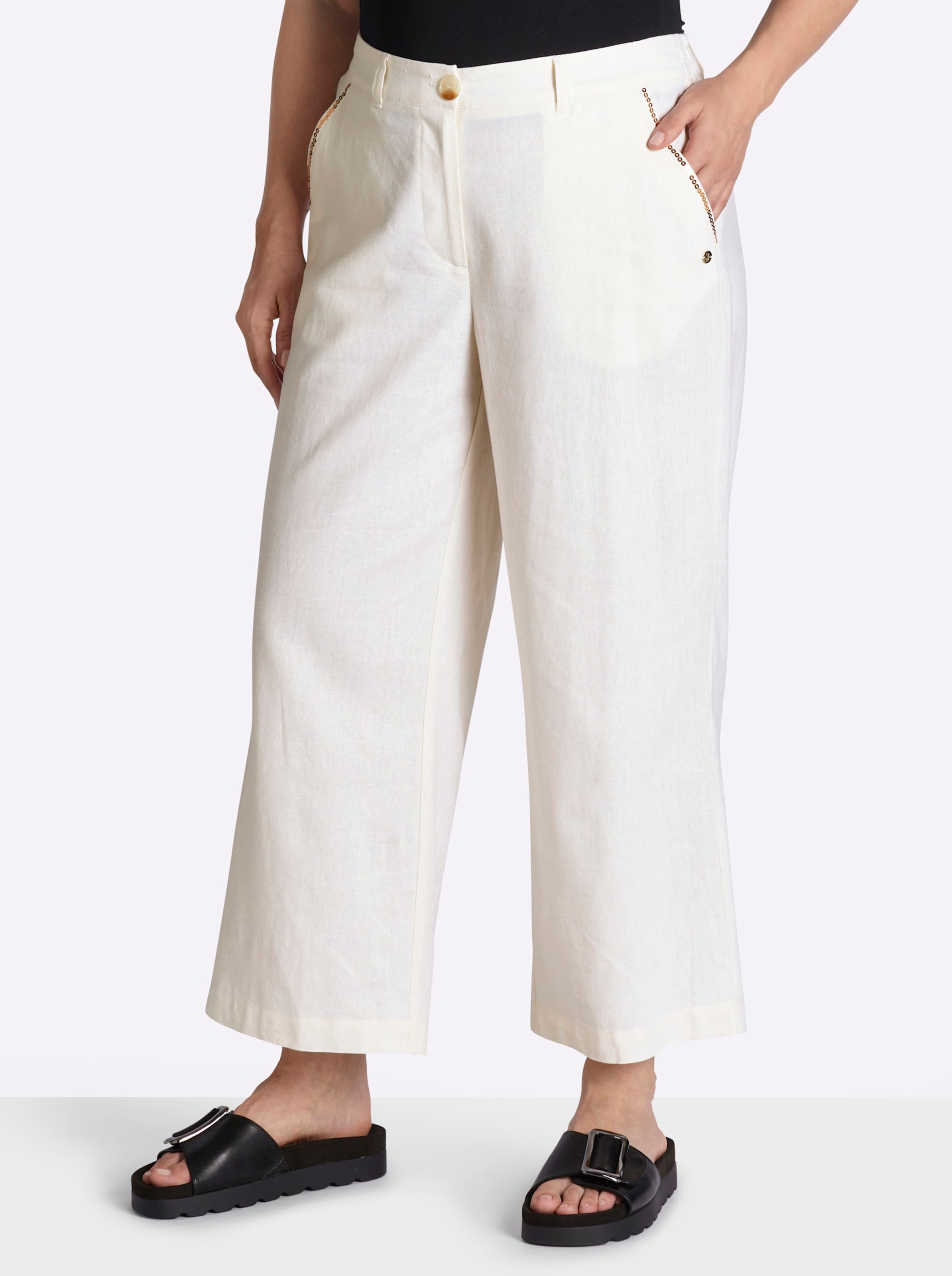 Sheego Leinenhose mit Pailletten an den Taschen