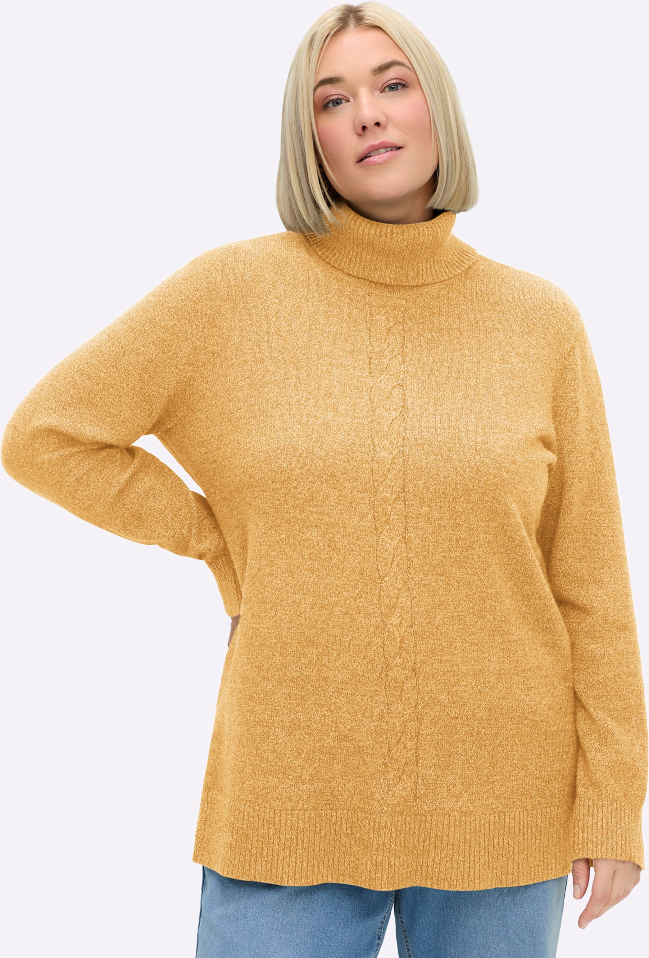 Sheego Rollkragenpullover mit Zopfmuster vorn