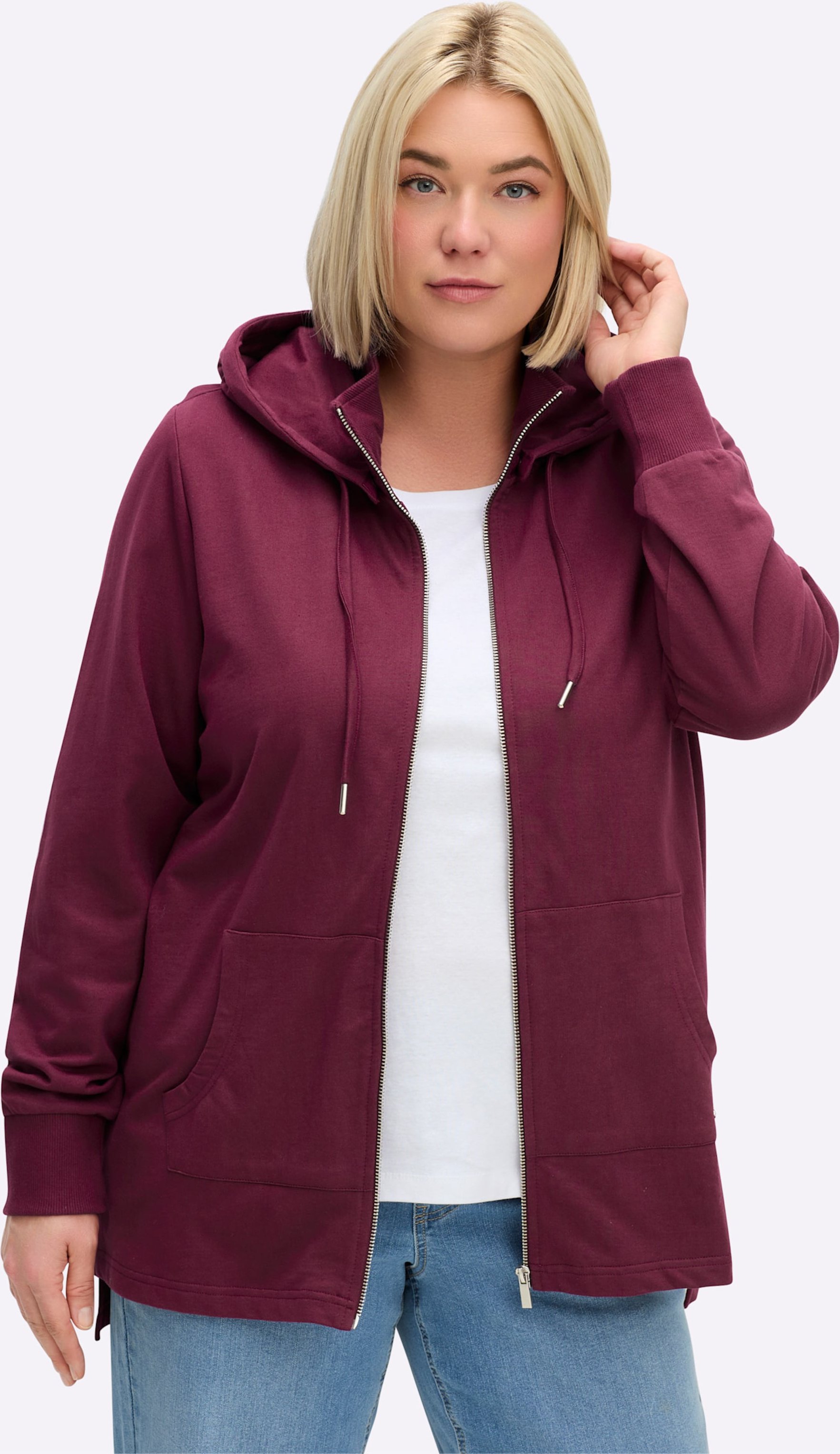 Sheego Sweatjacke mit abknöpfbarer Kapuze
