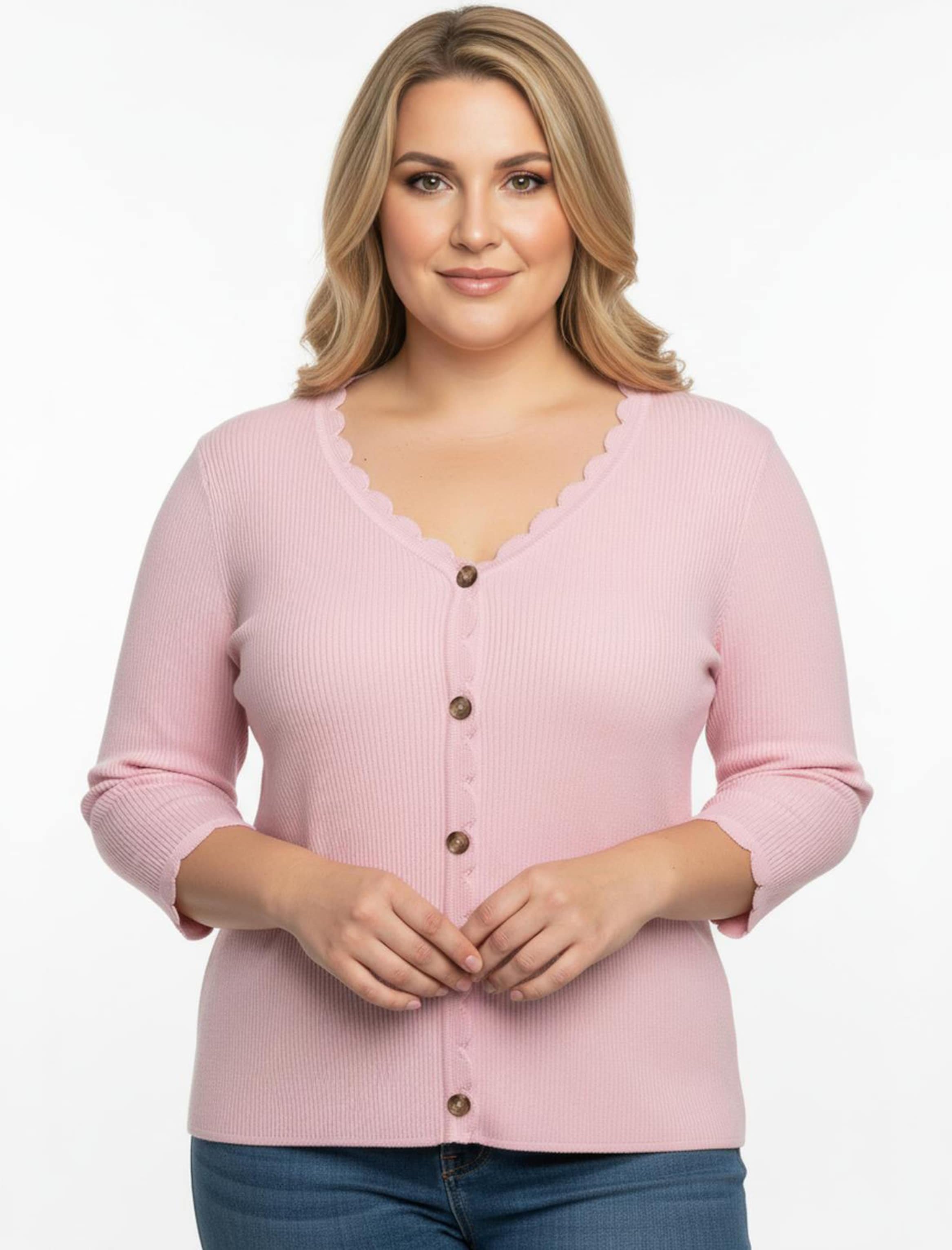 Sheego 3/4 Arm-Pullover mit Knöpfen in Horn-Optik