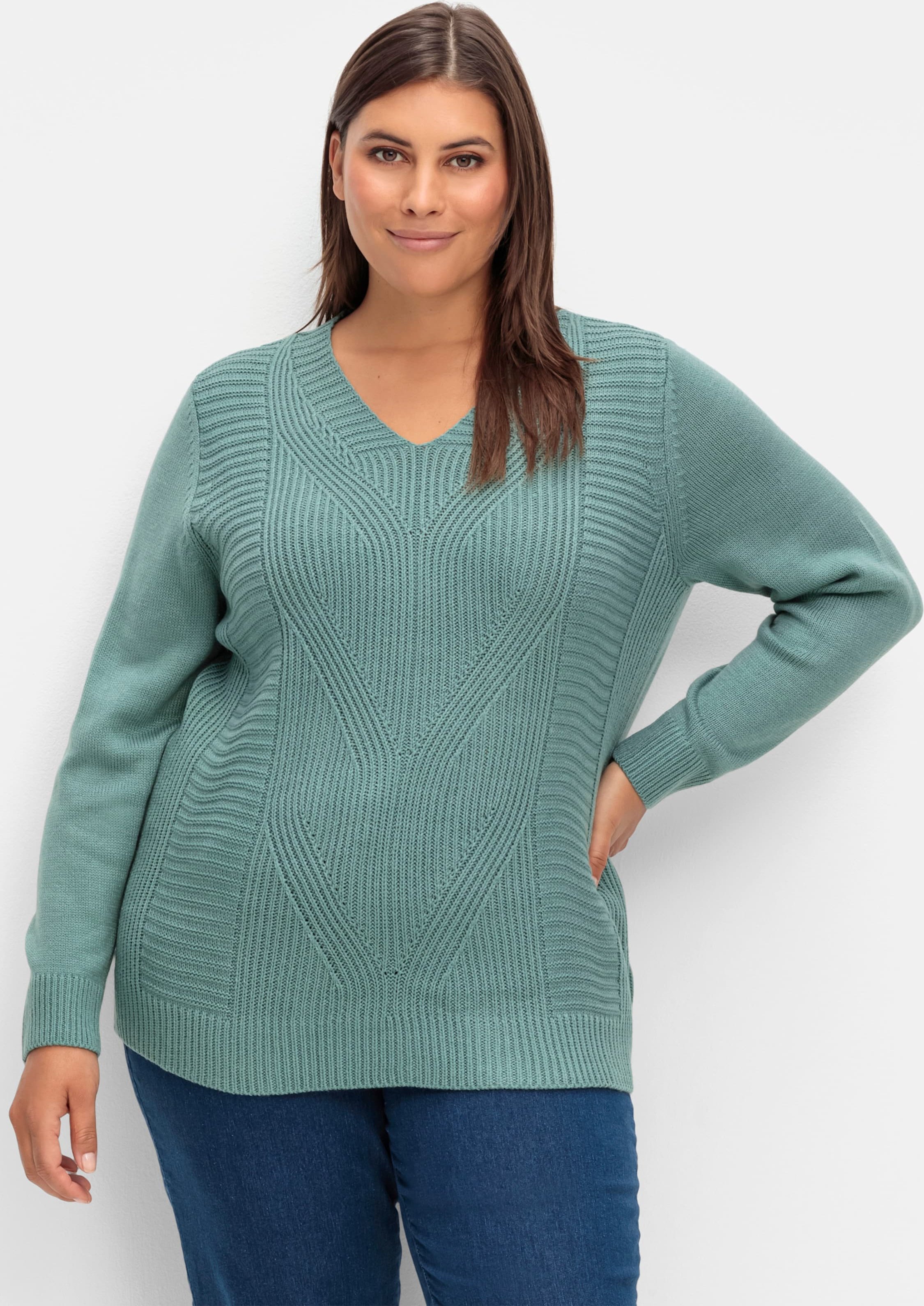 Thumbnail - Sheego Langarm-Pullover mit Zopfmuster