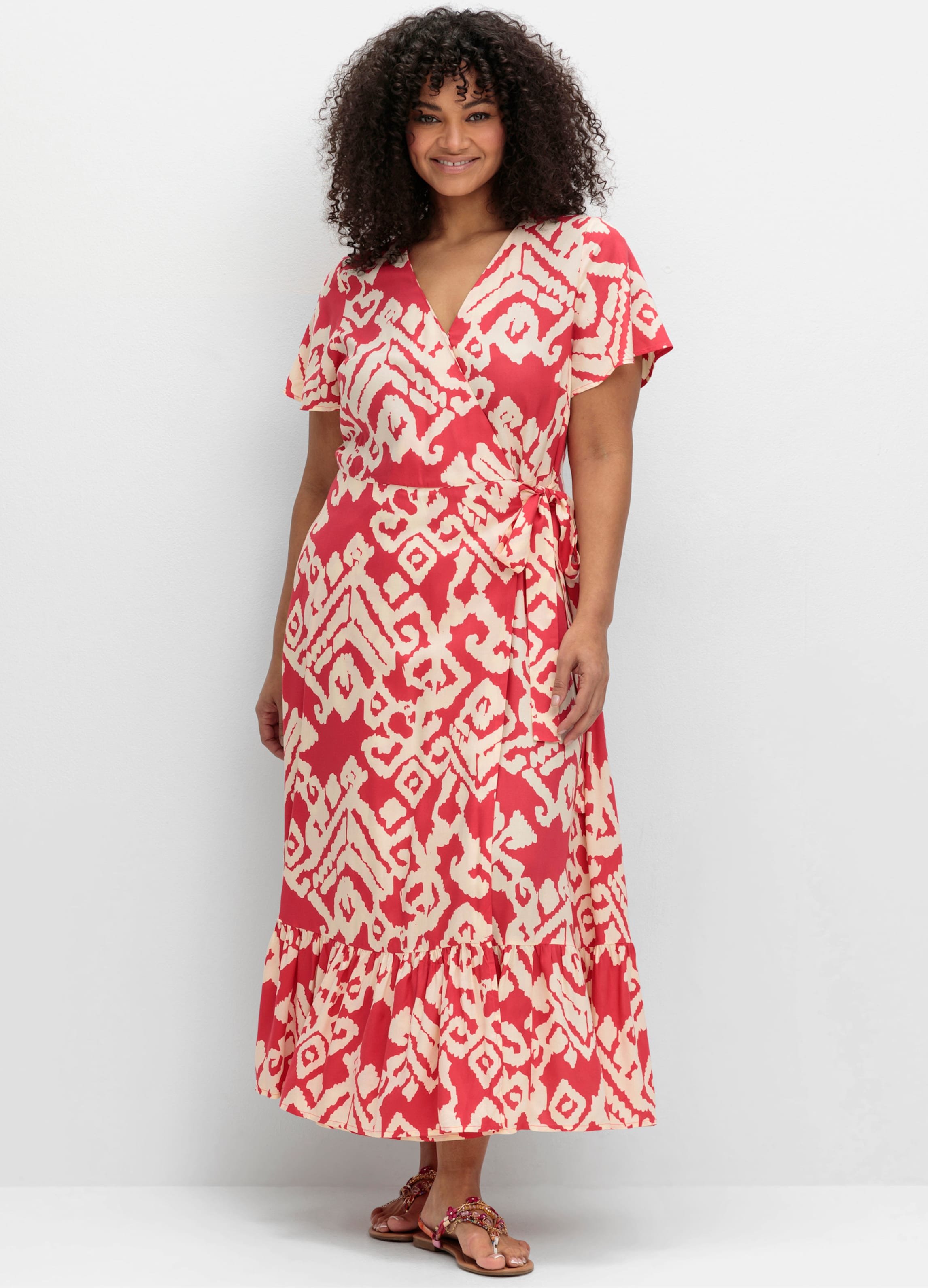 Sheego Maxikleid in Wickeloptik, mit Grafikprint