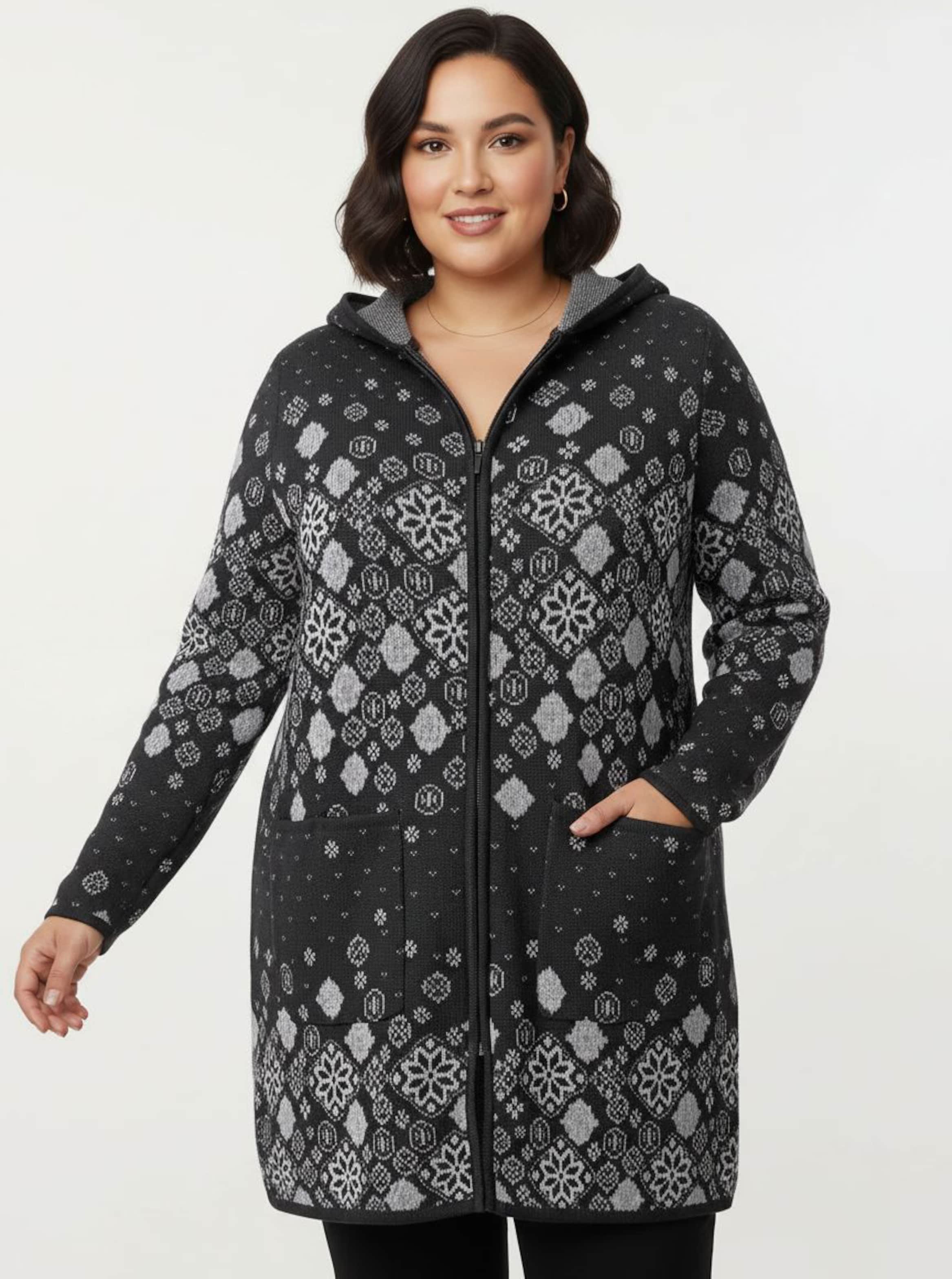 Sheego Longstrickjacke mit Jacquard-Strickmuster