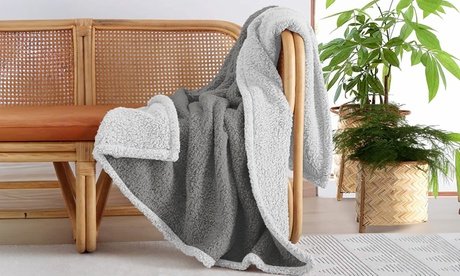 Warme Sherpa- und Mikrofaser-Decke: Einzelgröße / Rost + Beige