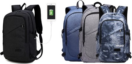 Kono Rucksack mit USB-Ladeanschluss: Schwarz