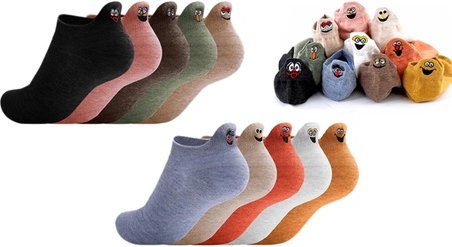 Damen-Knöchelsocken mit lustigen Gesichtern: 5 Paare