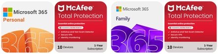 Software: Microsoft 365 Personal EU (1 Jahr) + McAfee Total Protection (1 Jahr 10 Geräte)