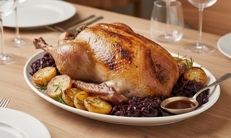 Für 2 Personen: Gänsebraten mit Beilagen