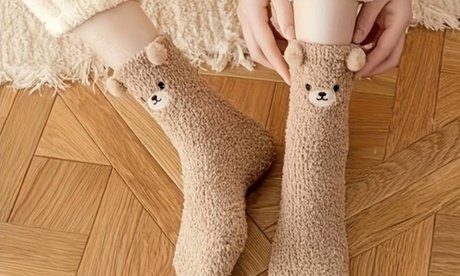 Teddybär-Fleece-Socken: 1 Paar / Braun