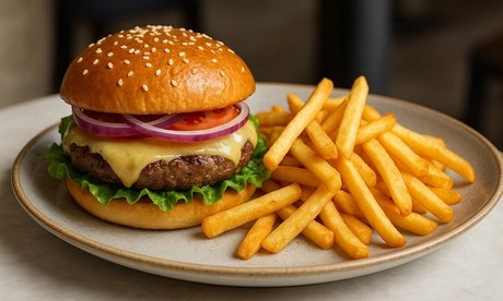Köstliche Burger nach Wahl inklusive Pommes frites für 4 Personen