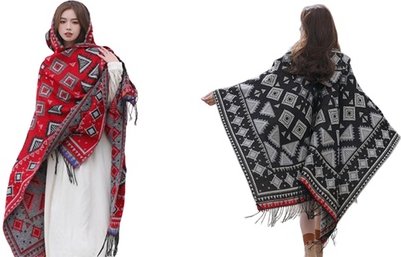 Oversized-Schal-Decke mit Kapuze: Schwarz