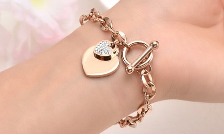 Herz-Armbänder mit Premium-Kristallen: 1 / Roségold + Geschenkbox