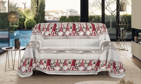 Überwurfdecke mit Zwergmotiv: 250 x 290 cm / Beige