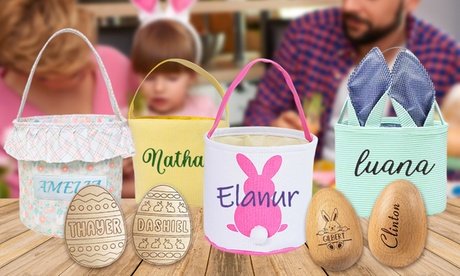 2x Personalisierbarer Osterkorb bestickt oder bedruckt mit Namen oder Text (zzgl. Versandkosten)