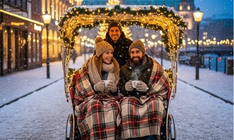 Für 2 Erwachsene: 1 5 Std. winterliche Rikscha Fahrt inkl. Heißgetränk