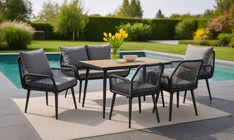 Set: Garten-Sitzgruppe „Sienna“ mit Tisch für 4 Personen / Anthrazit-Holz