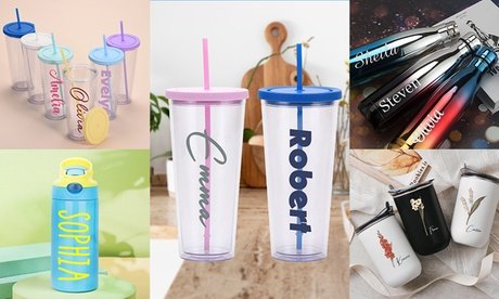 2x Personalisierte Flasche oder Trinkbecher mit Text (zzgl. Versandkosten)