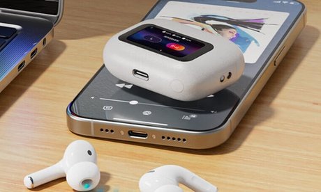 Kabellose Kopfhörer mit Touchscreen-Ladebox