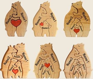 Ohne Namensgravur: Bären-Familie mit 2 Figuren als Holz-Puzzle (Versandkosten nicht inklusive)
